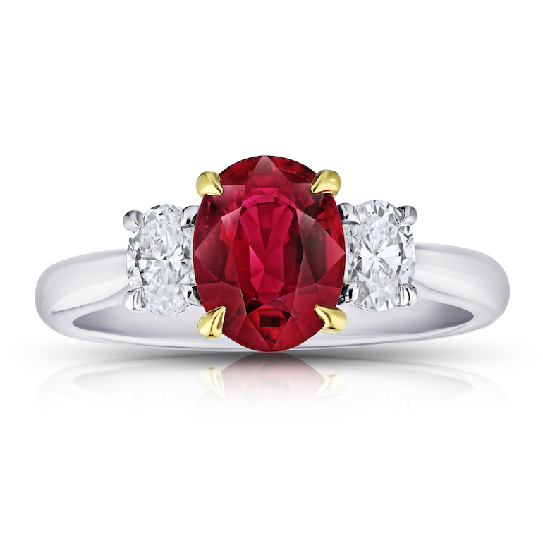 David Gross Oval Red Ruby and Diamond Platinum Ring