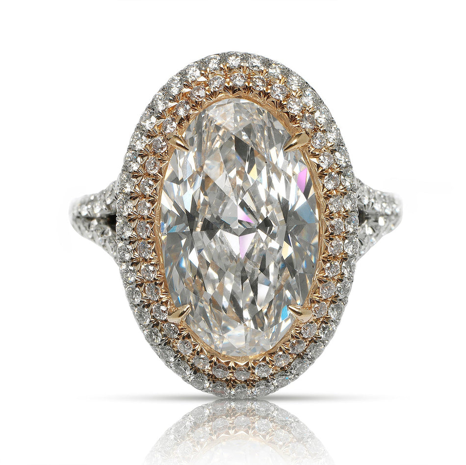 7 CARAT OVAL CUT E COLOR VVS1 CLARITY PINK HALO DIAMOND ENGAGEMENT RING PLATINUM  18K GOLD GIA CERTIFIED 5 CT E VVS1 BY MIKE NEKTA