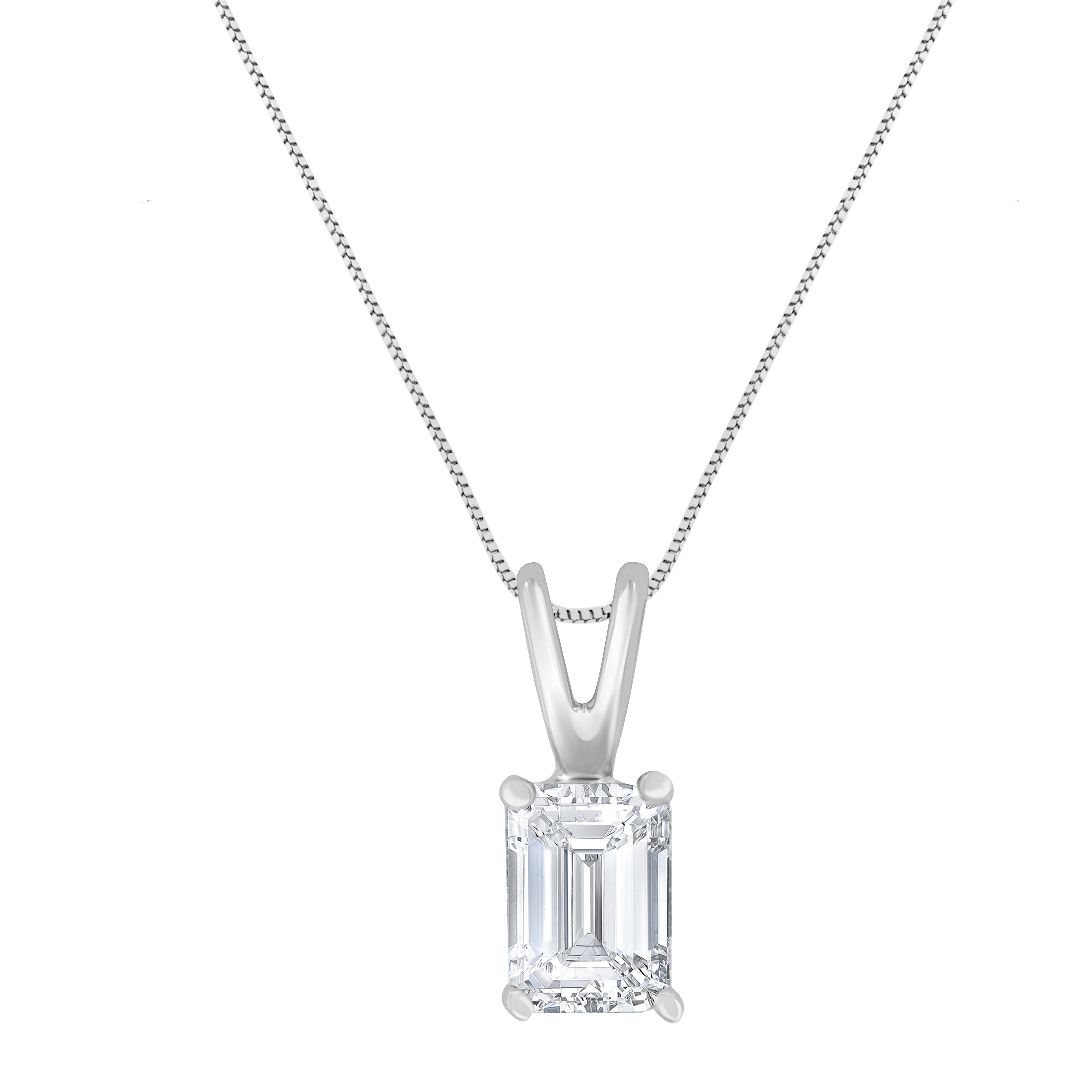 AGS Certified 14K White Gold 1/2 Cttw Emerald-Cut Diamond Solitaire 18" Pendant Necklace with Bale (H-I Color, VVS2-VS1 Clarity)