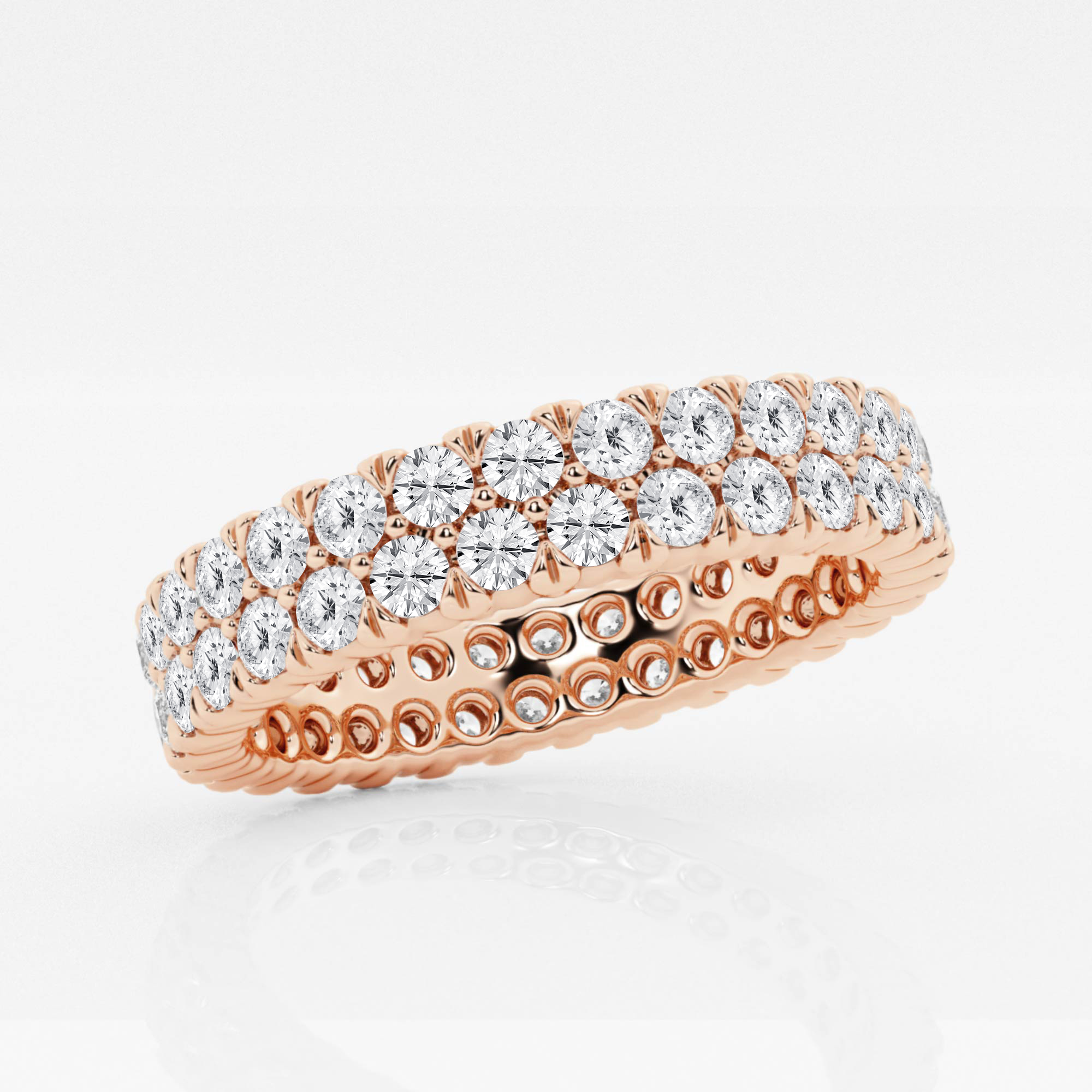 True 2.10 ctw Round Diamond Double Row Eternity Band 14K Rose Gold