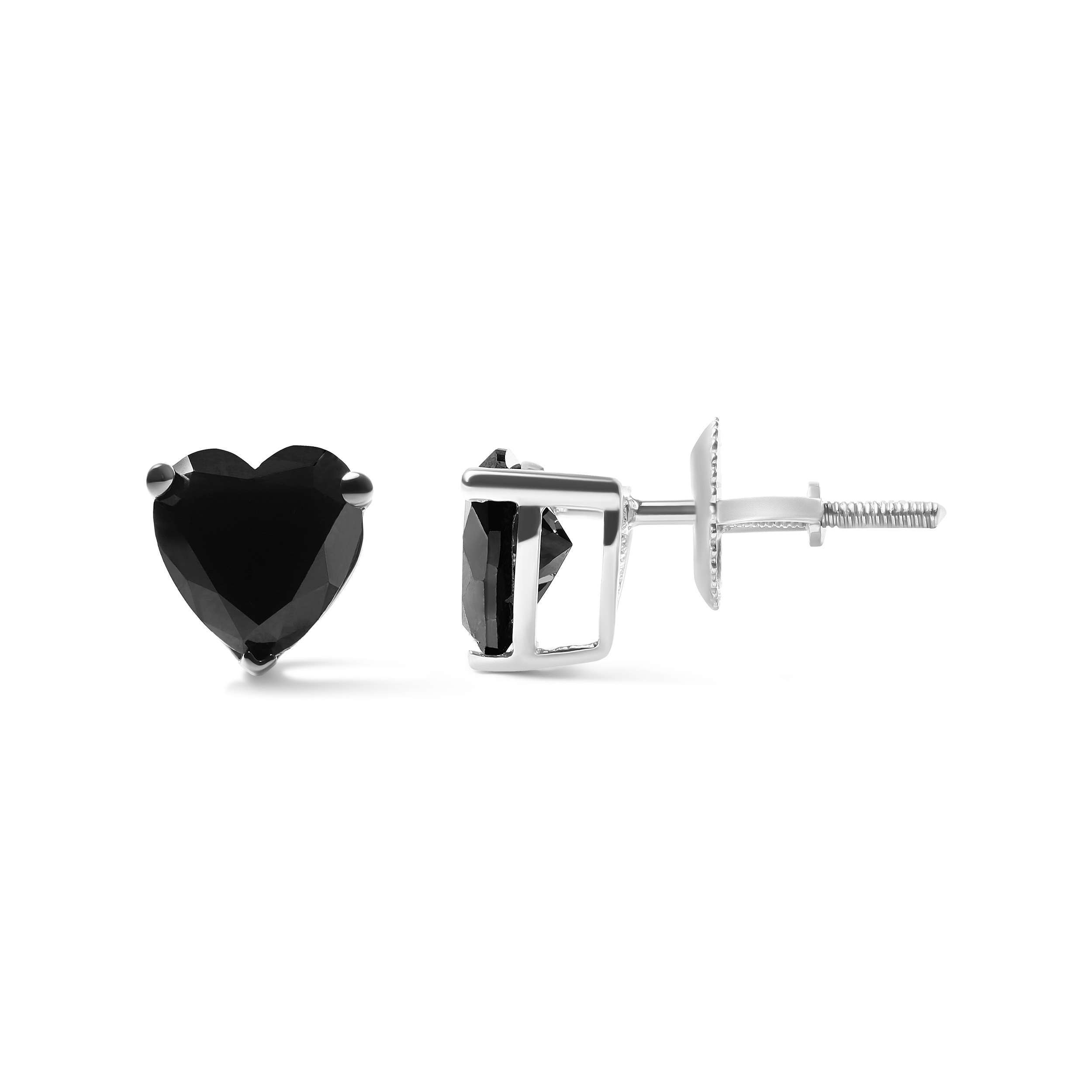 True 14K White Gold 2.00 Cttw Black Heart Shaped Diamond Solitaire Stud Earrings (Black Color, I1-I2 Clarity)