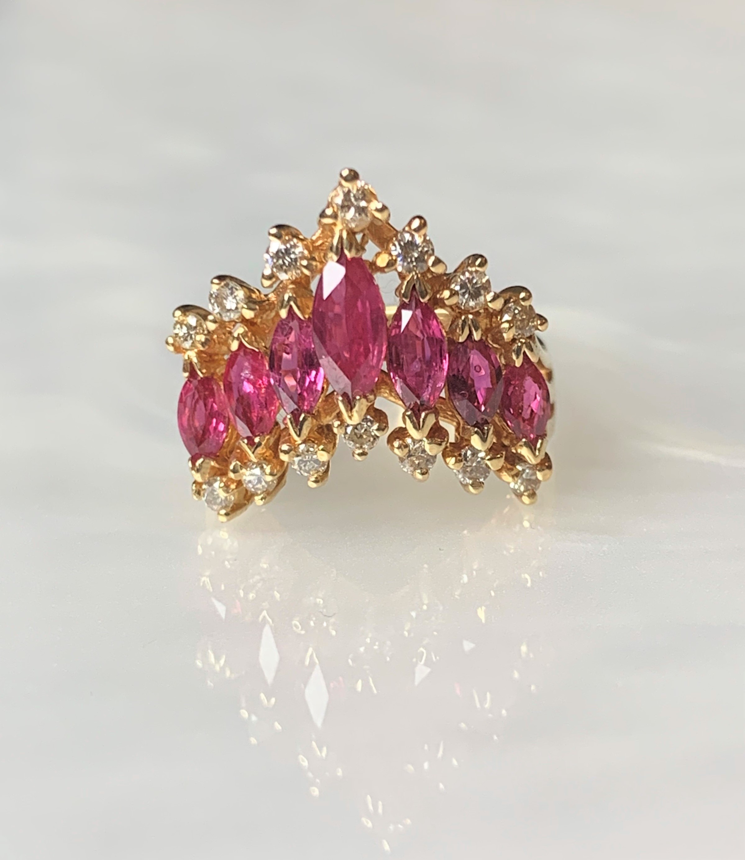 14K Yellow Gold Marquise Cut Ruby Diamond Ring