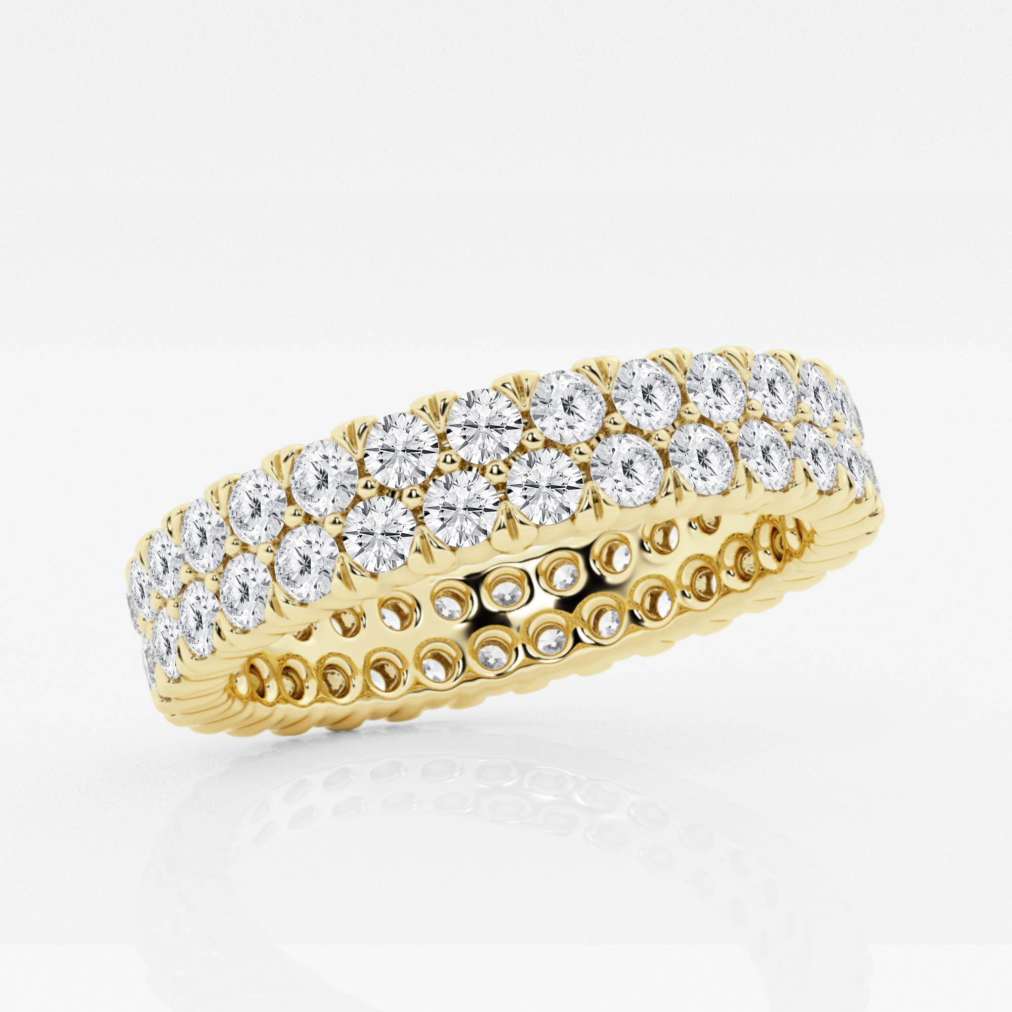 True 2.00 ctw  Round Diamond Double Row Eternity Band 14K Yellow Gold