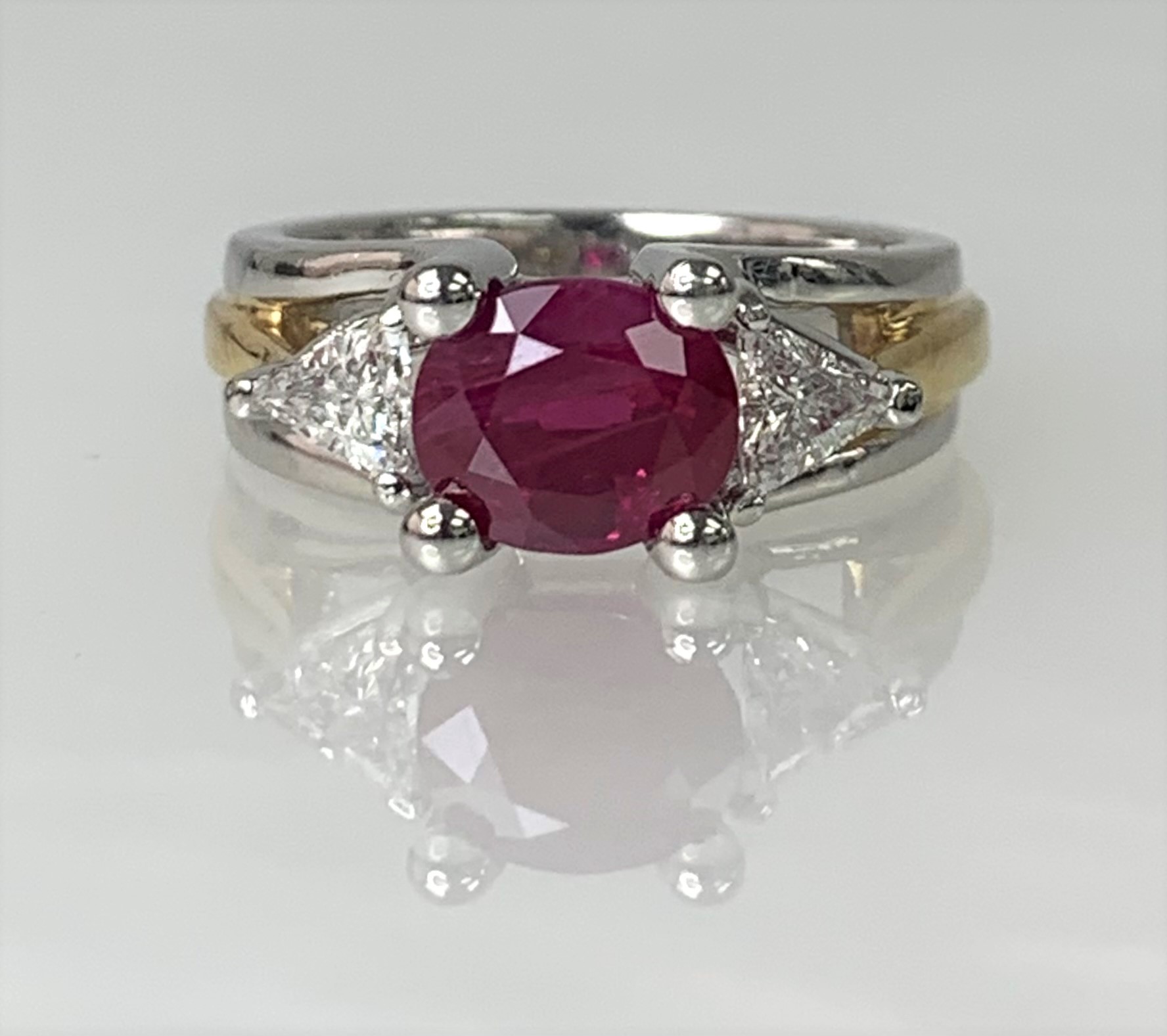 Platinum Oval Shaped Ruby Diamond Ring