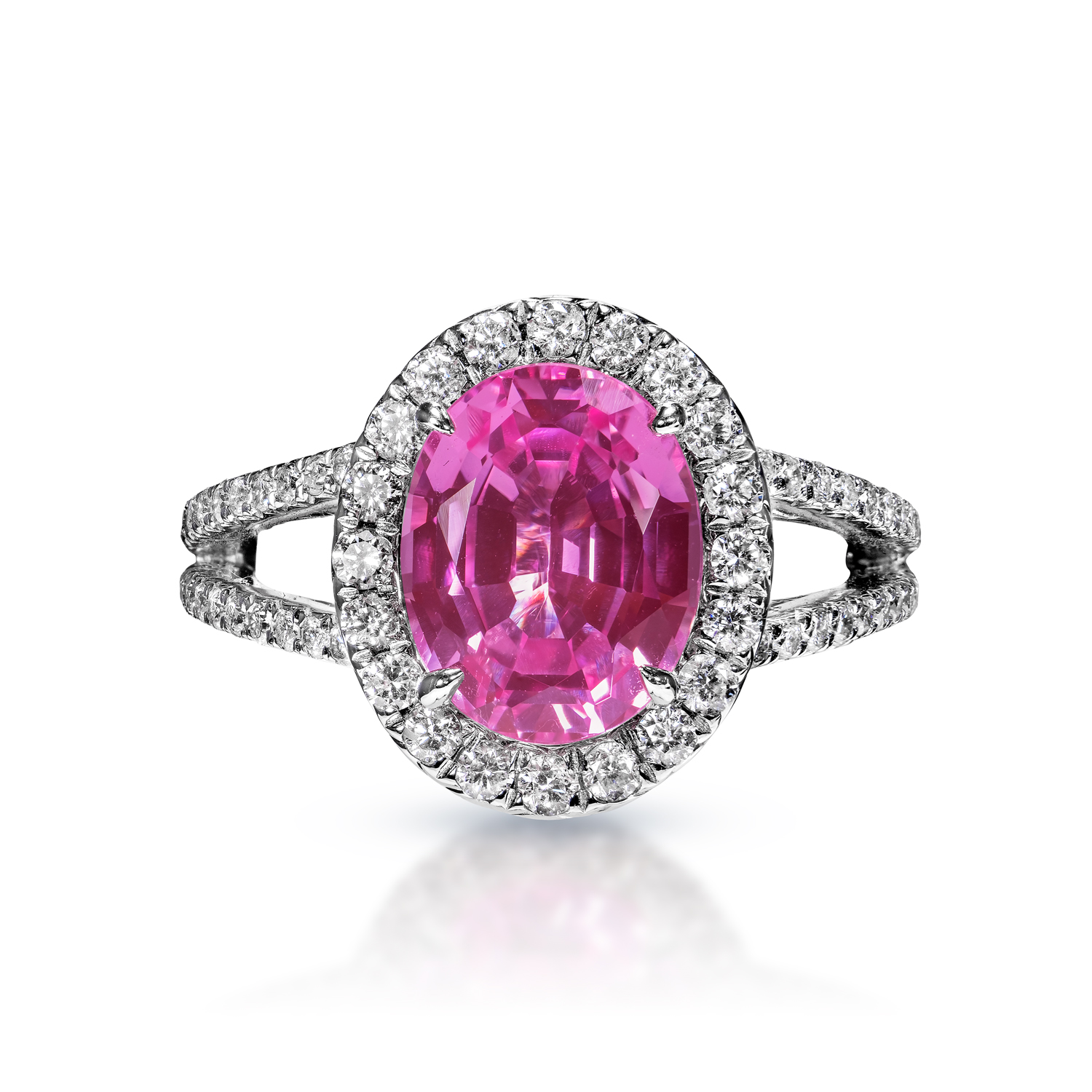 Emberly  Carat Oval Cut Pink Sapphire Ring in 18 Karat White Gold