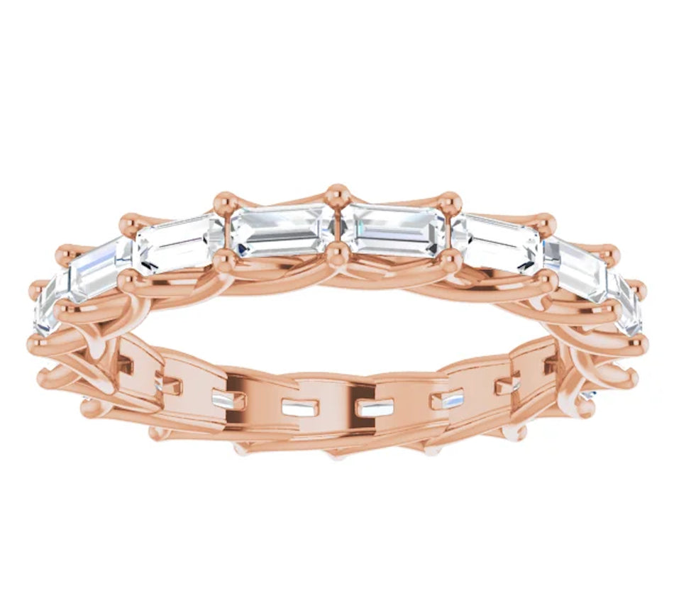BAGUETTE-CUT DIAMOND ETERNITY RING ROSE GOLD 15 POINTER G COLOR VS1 CLARITY LUCIDA PRONG BAND BY MIKE NEKTA NYC