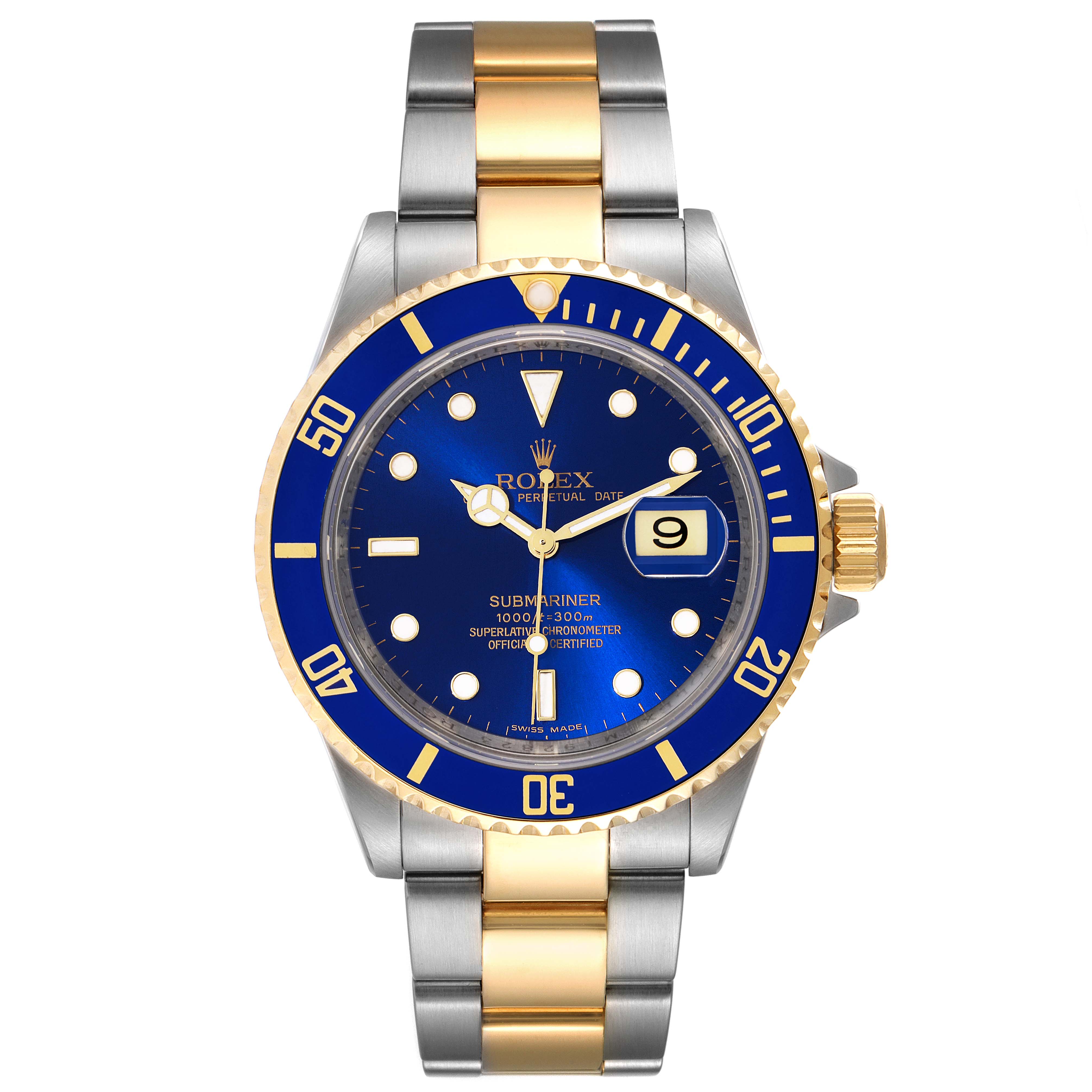 Pre-Owned Rolex Submariner Blue Dial Steel Yellow Gold Mens Watch