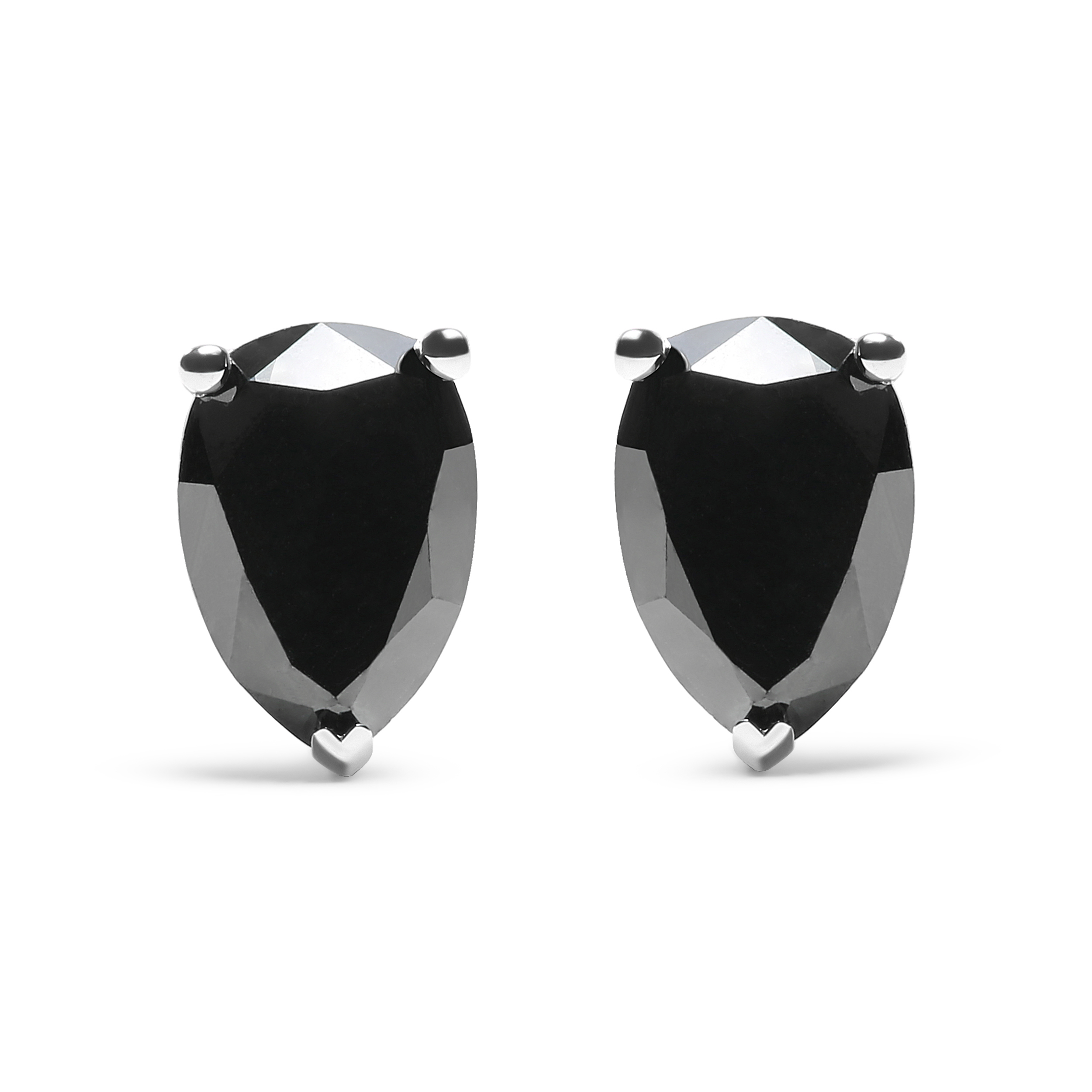 14K White Gold 1/2 Cttw Treated Black Pear Shaped Solitaire Diamond 3 Prong Stud Earrings (Black Color, VS2-SI1 Clarity)
