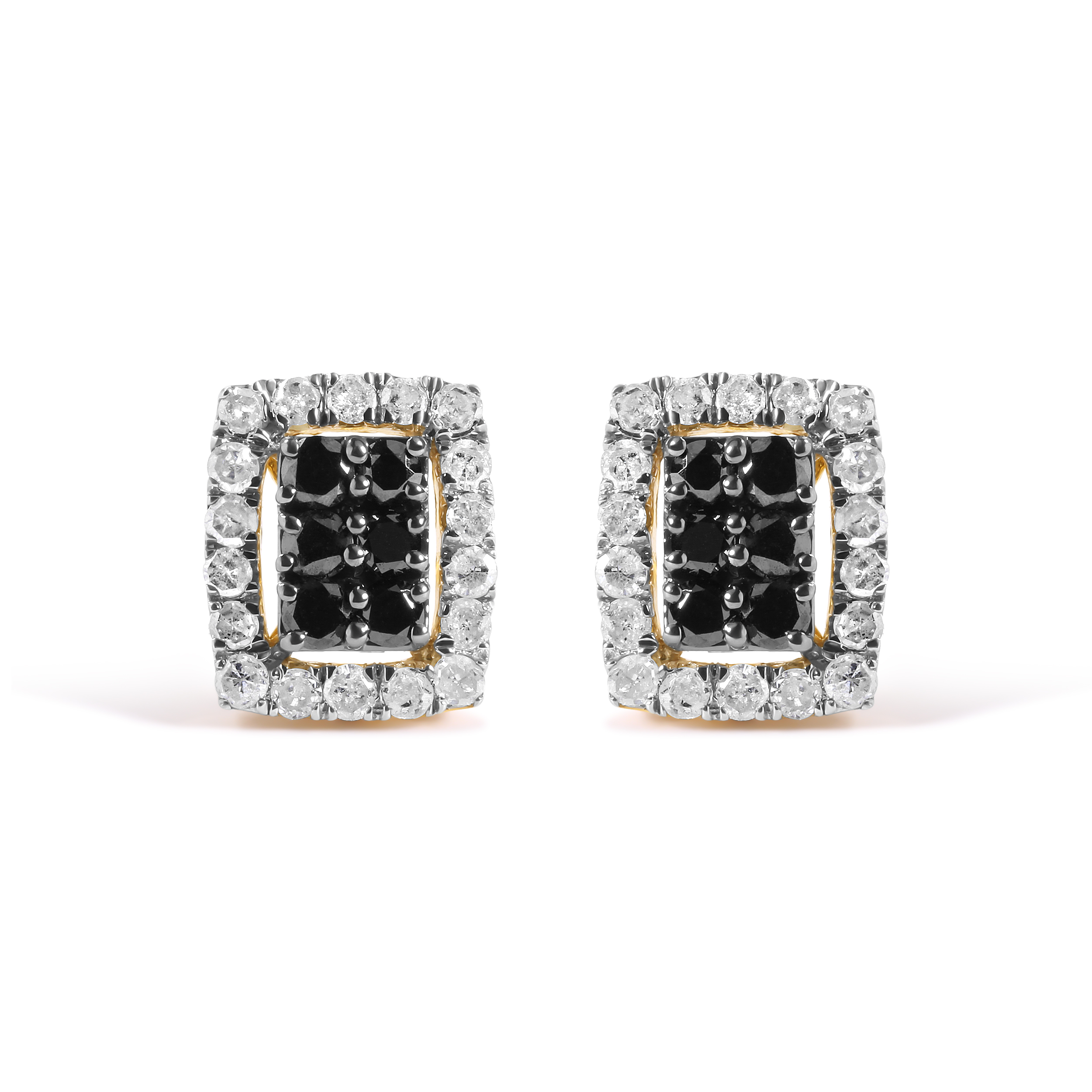 True Men's 10K Yellow Gold 1.00 Cttw White and Black Diamond Emerald Shape Halo Stud Earring (Black / I-J Color, I2-I3 Clarity)