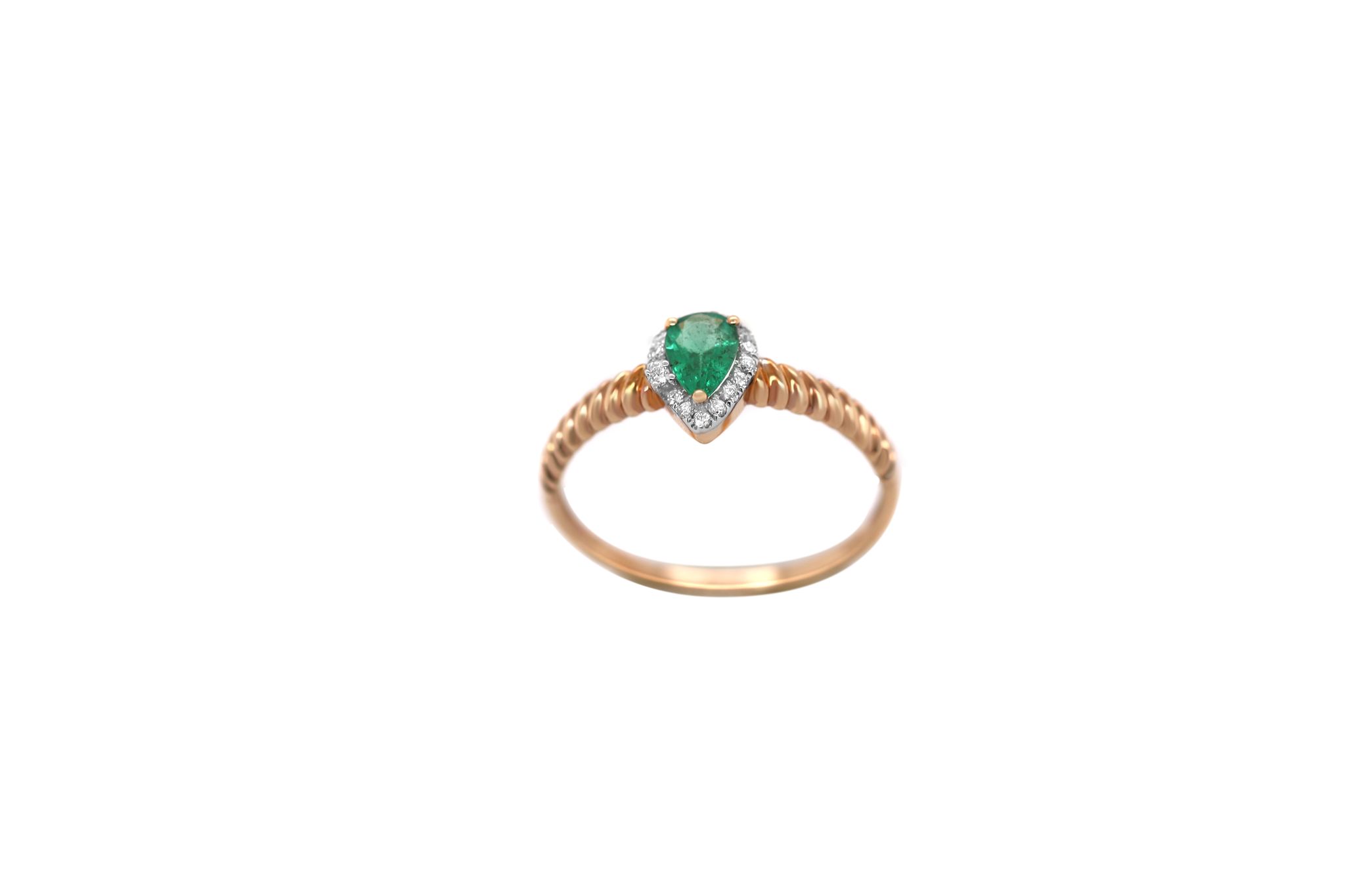 18k Rose Gold Emerald and Diamond Ring