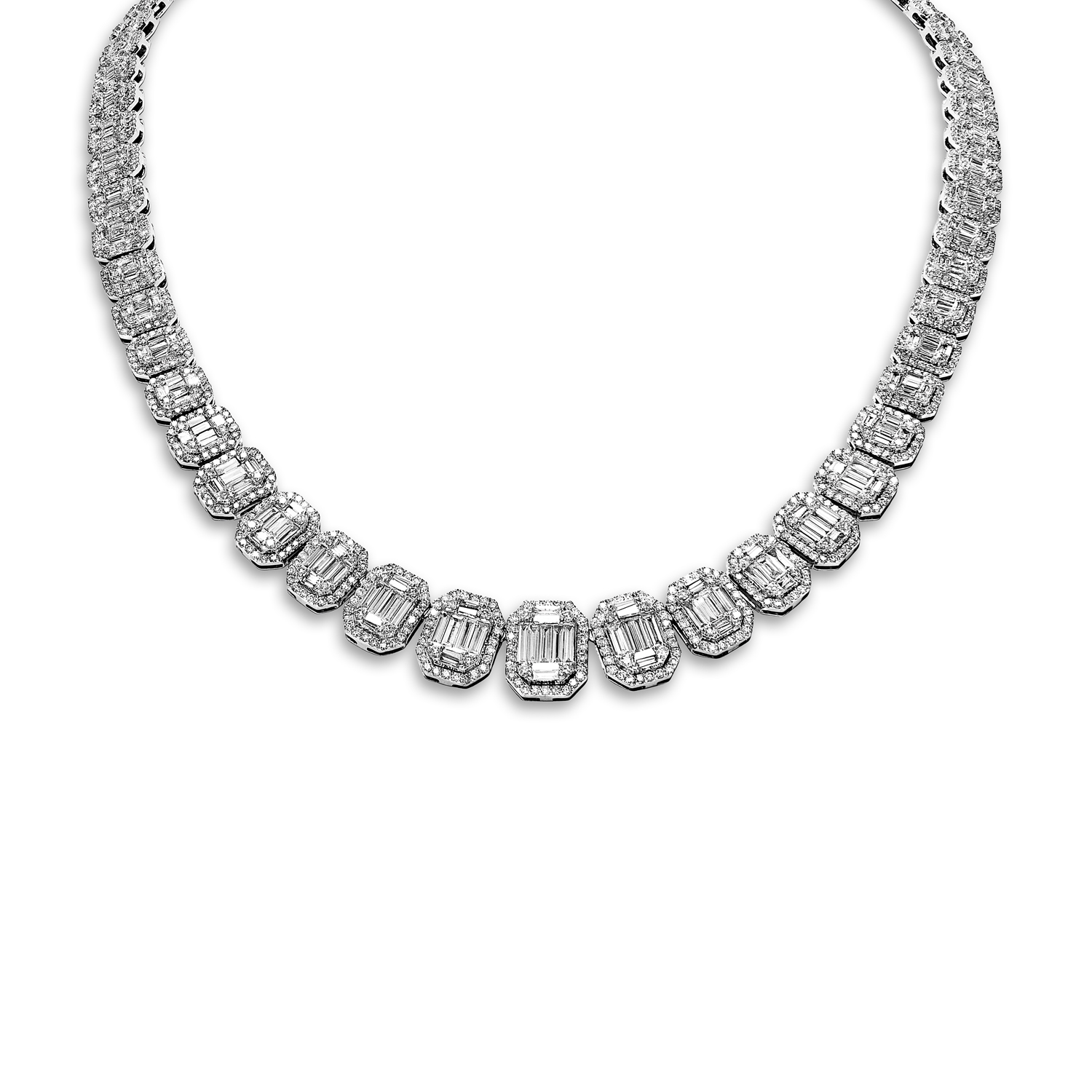 Halle   Carat Combine Mixed Shape Diamond Necklace in 14kt White Gold