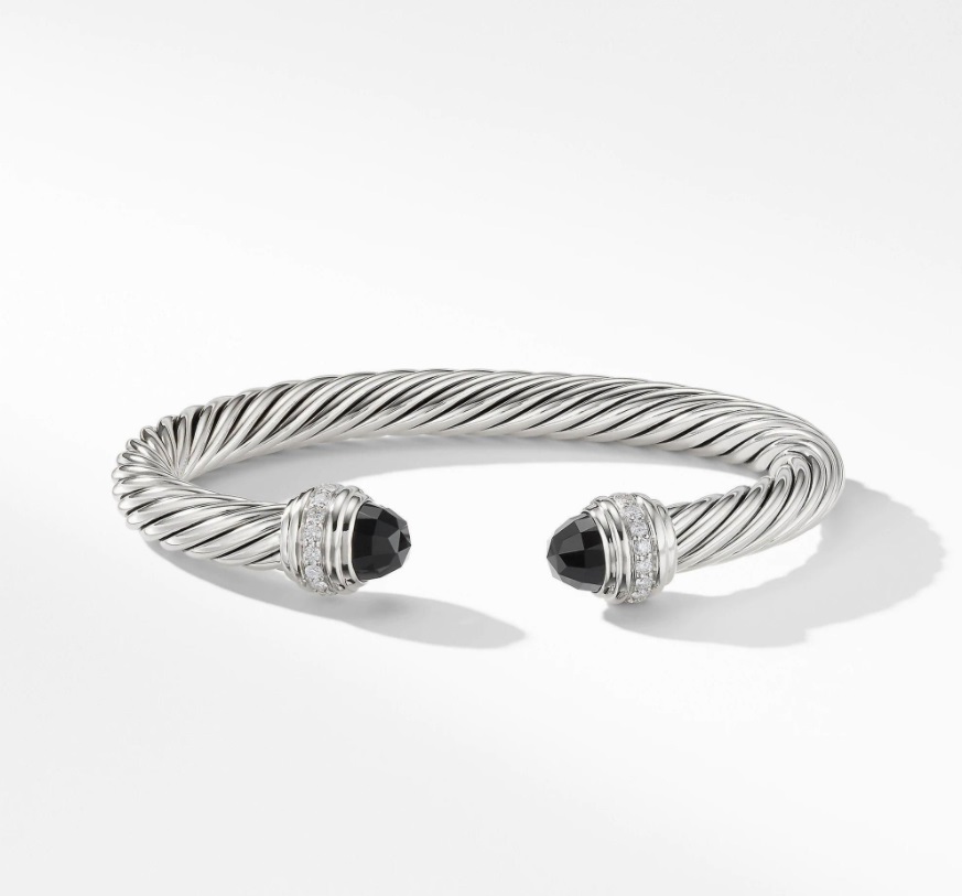 David Yurman Cable Bracelet with Black Onyx and Diamonds, 7mm