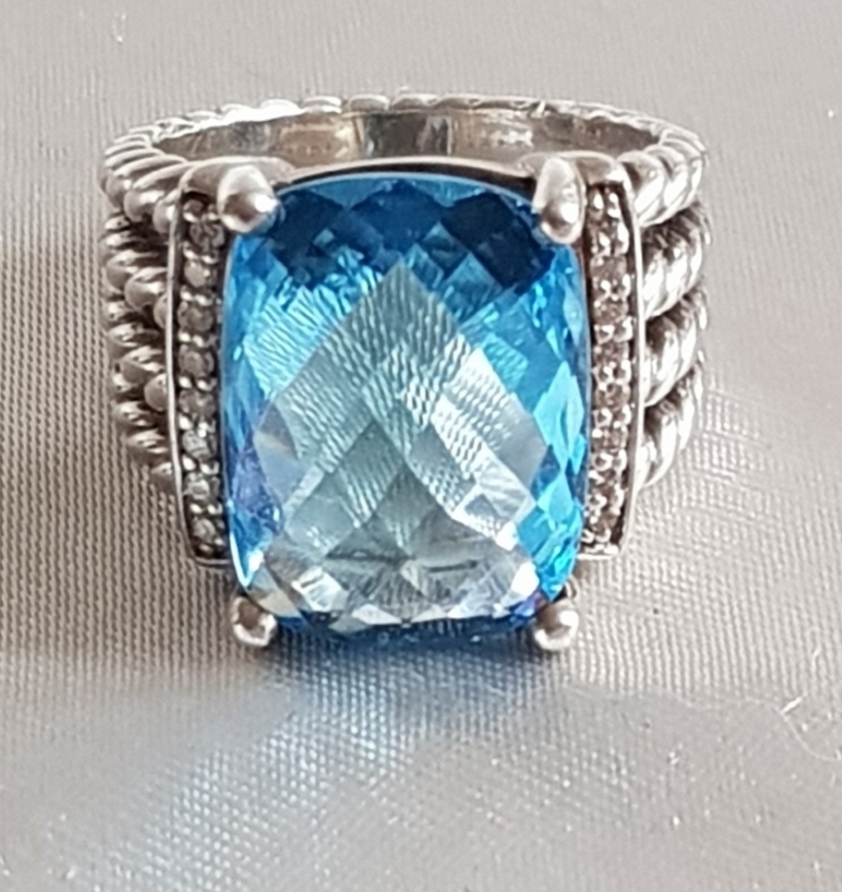 David Yurman Wheaton 16x12 Blue Topaz Diamond Ring 