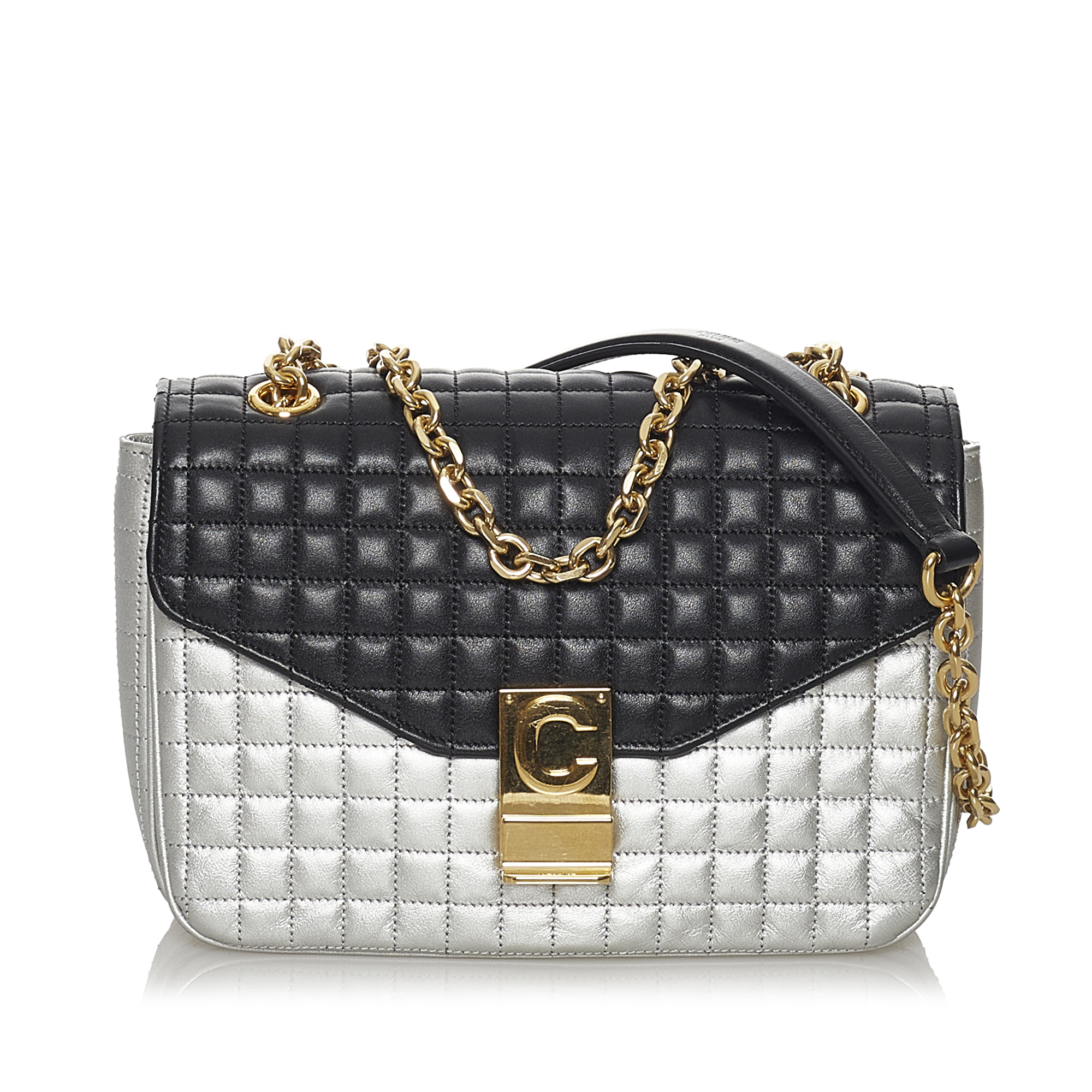 Celine Medium Bicolor C Quilted Leather Shoulder Bag
