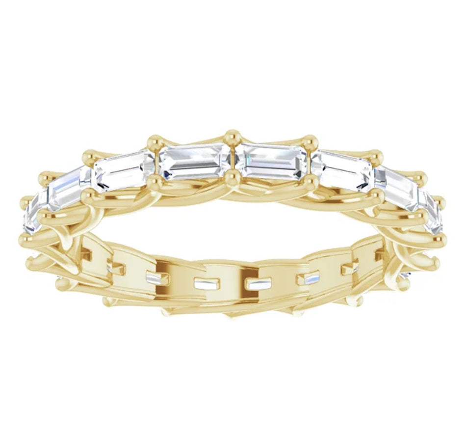 BAGUETTE-CUT DIAMOND ETERNITY RING YELLOW GOLD 15 POINTER G COLOR VS1 CLARITY LUCIDA PRONG BAND BY MIKE NEKTA NYC