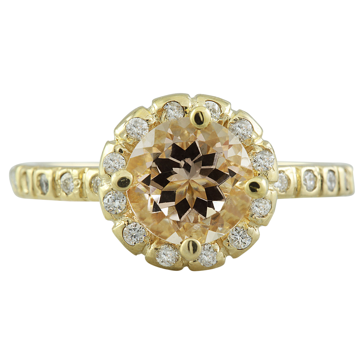 1.24 Carat Morganite 14K Yellow Gold Diamond Ring