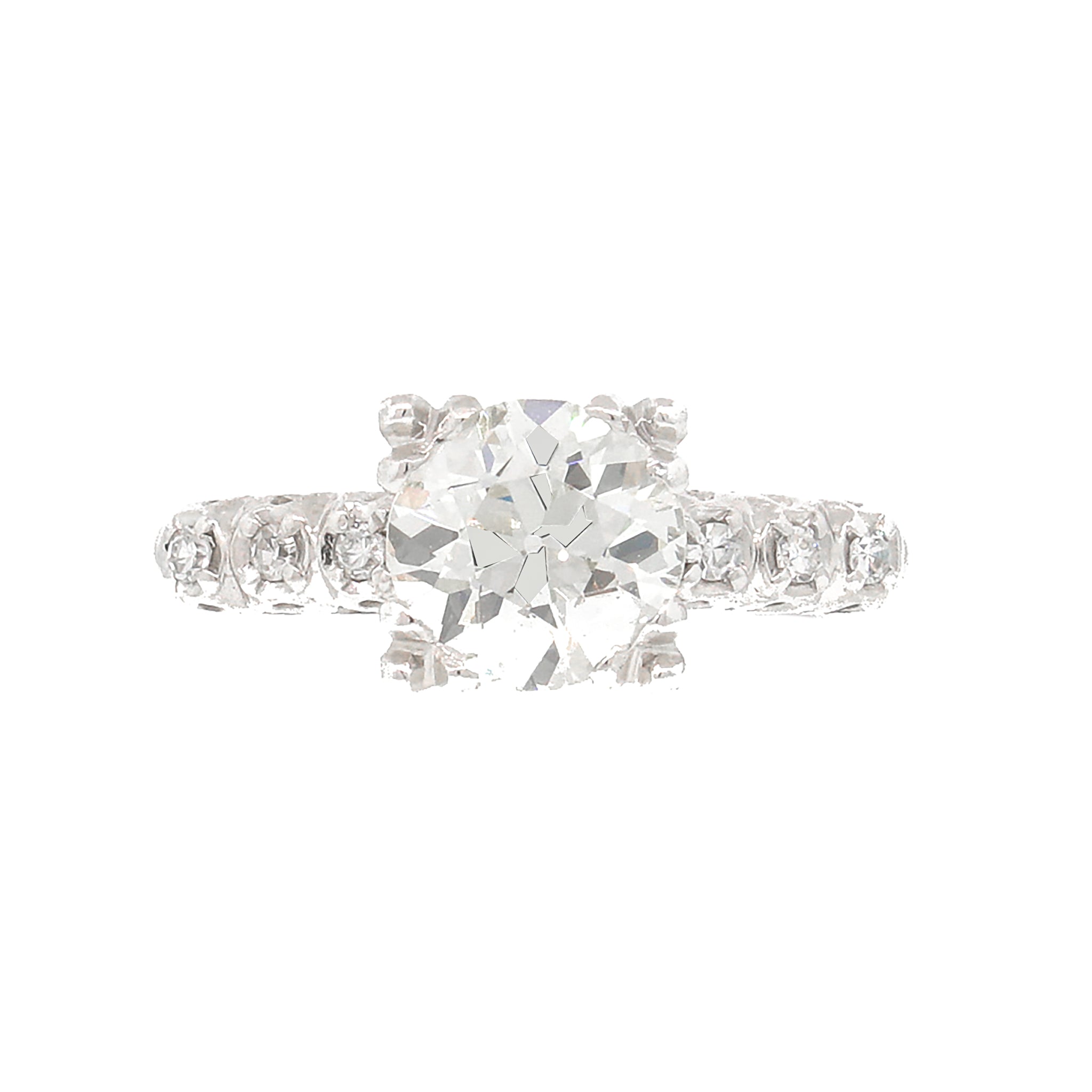 1.70 carat Old Mine Cut Diamond Engagement White Gold Ring
