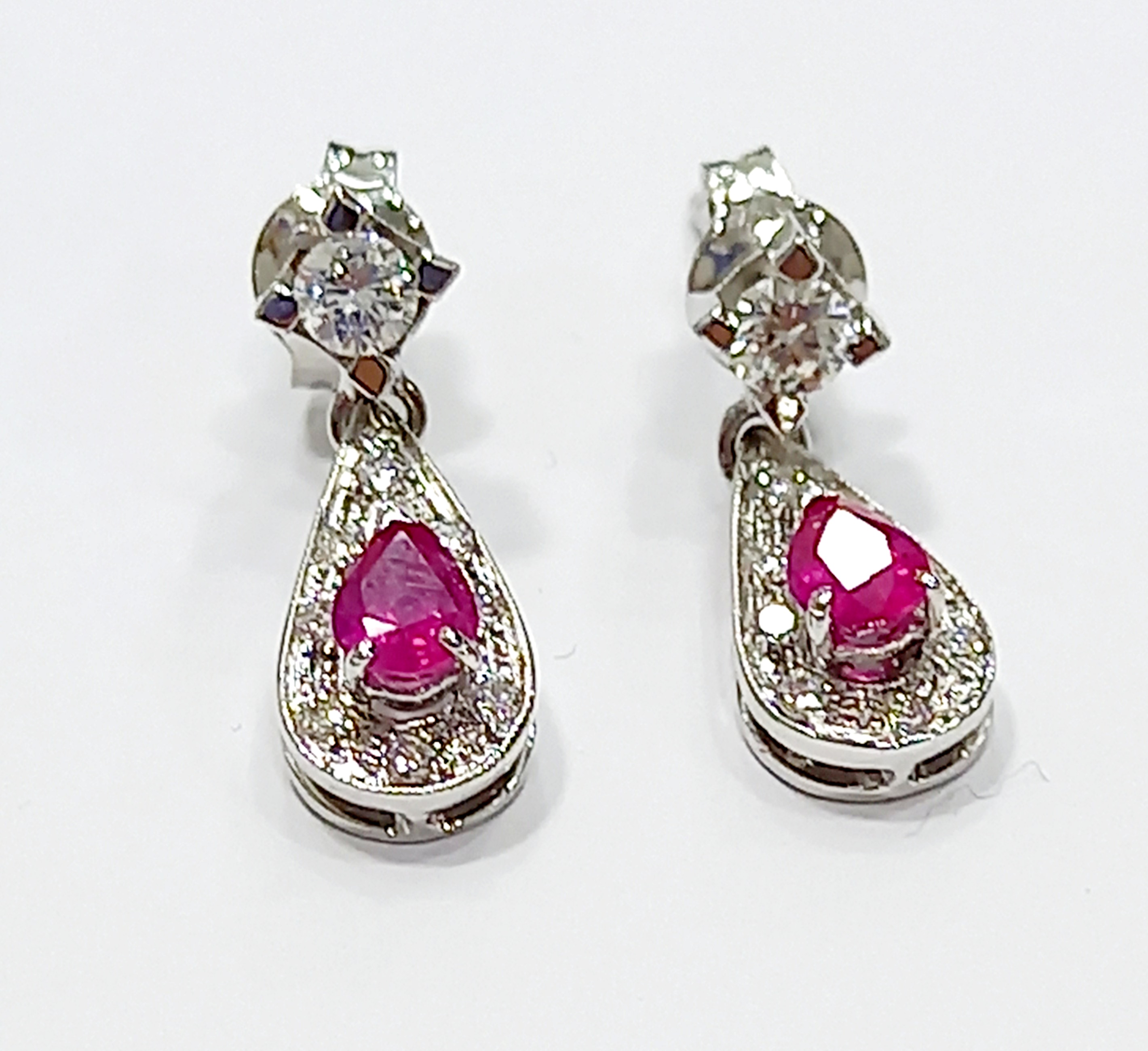 18k White Gold Ruby and Diamond Earrings