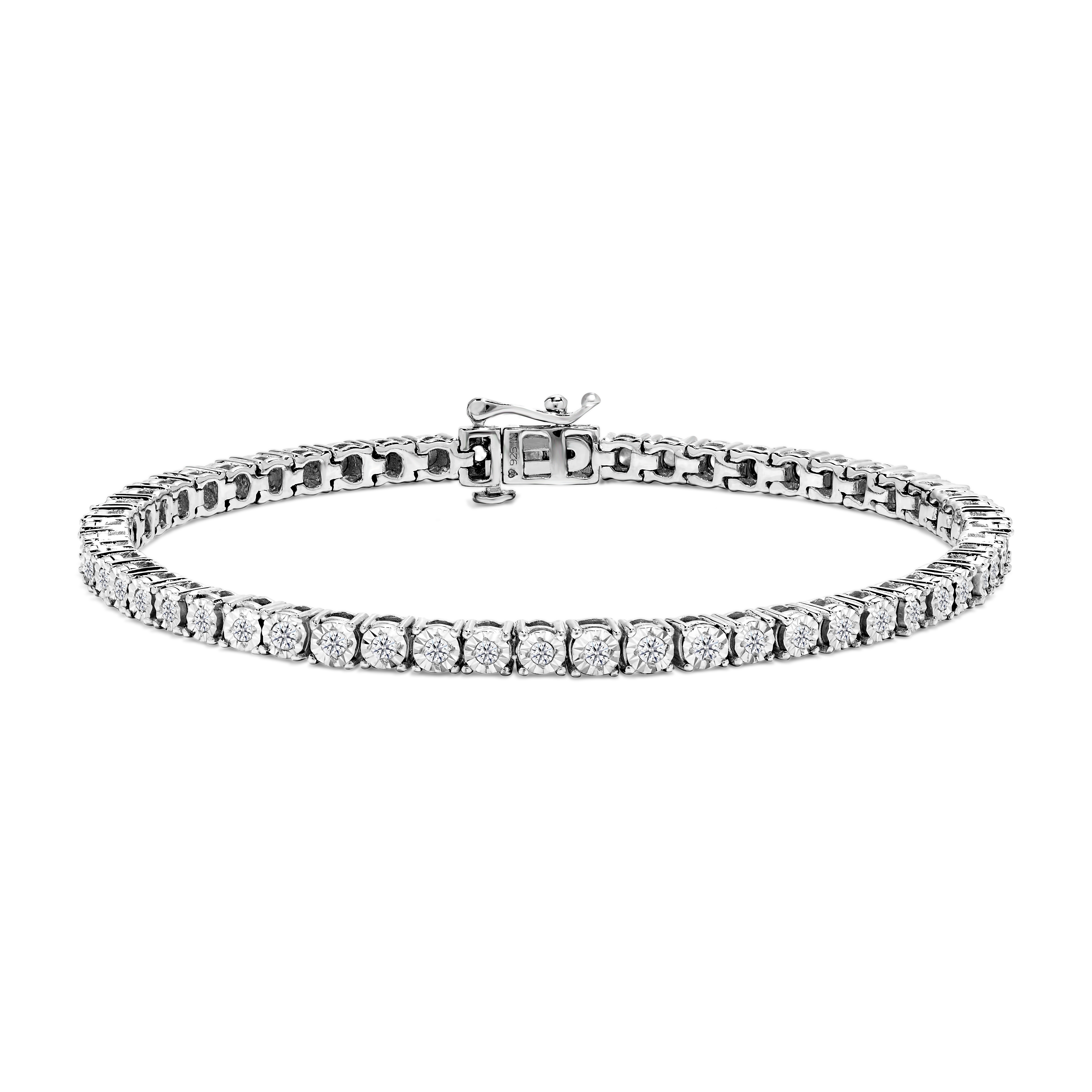 True .925 Sterling Silver 1.0 Cttw Miracle-Set Diamond Round Faceted Bezel Tennis Bracelet (I-J Color, I3 claritys
) - 9"