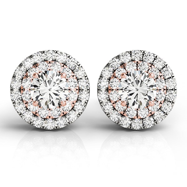 14k White and Rose Gold Halo Style Diamond Earrings 