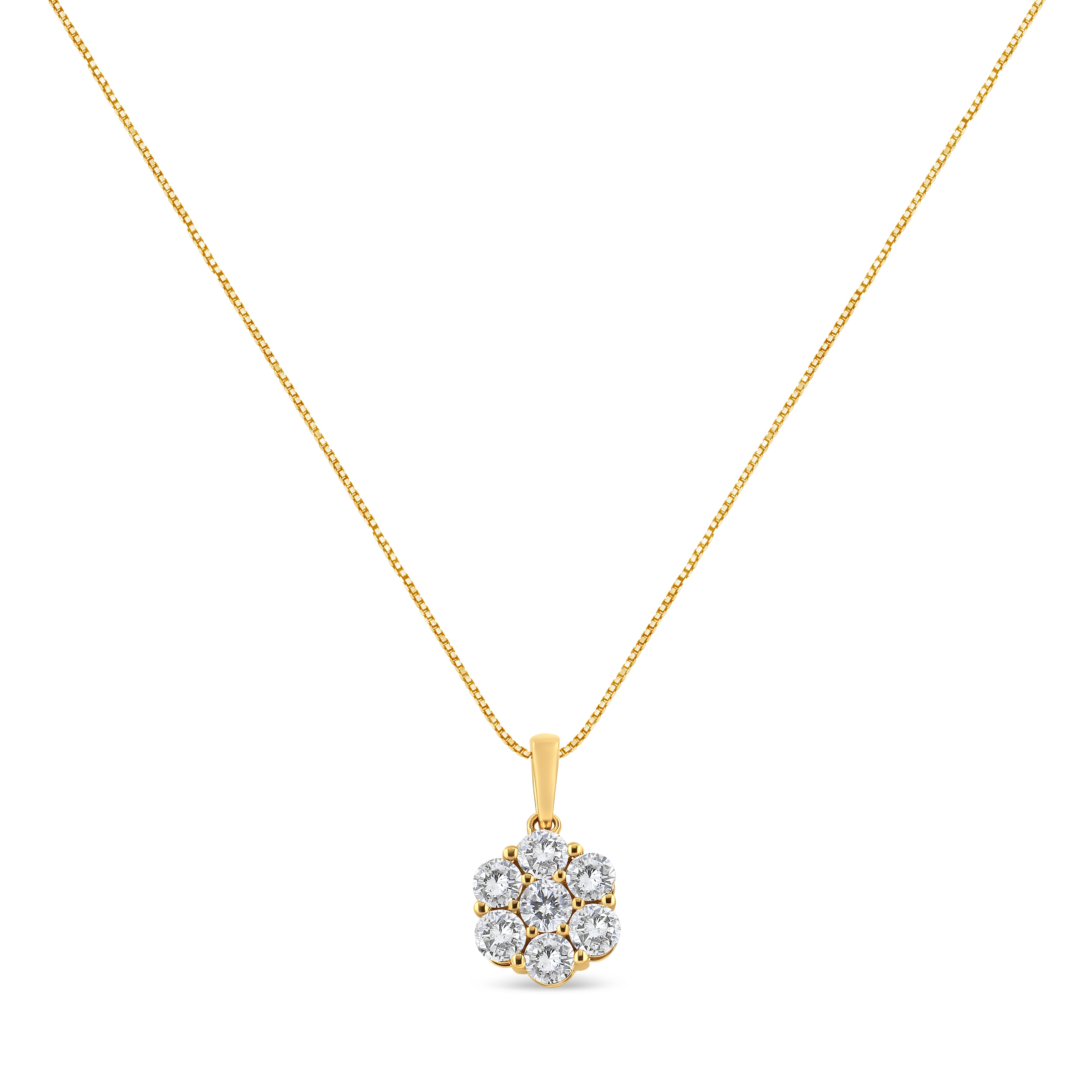 14K Yellow Gold 2.00 Cttw Brilliant Round-Cut Diamond 7 Stone Flower Cluster 18" Pendant Necklace (H-I Color, SI2-I1 Clarity)