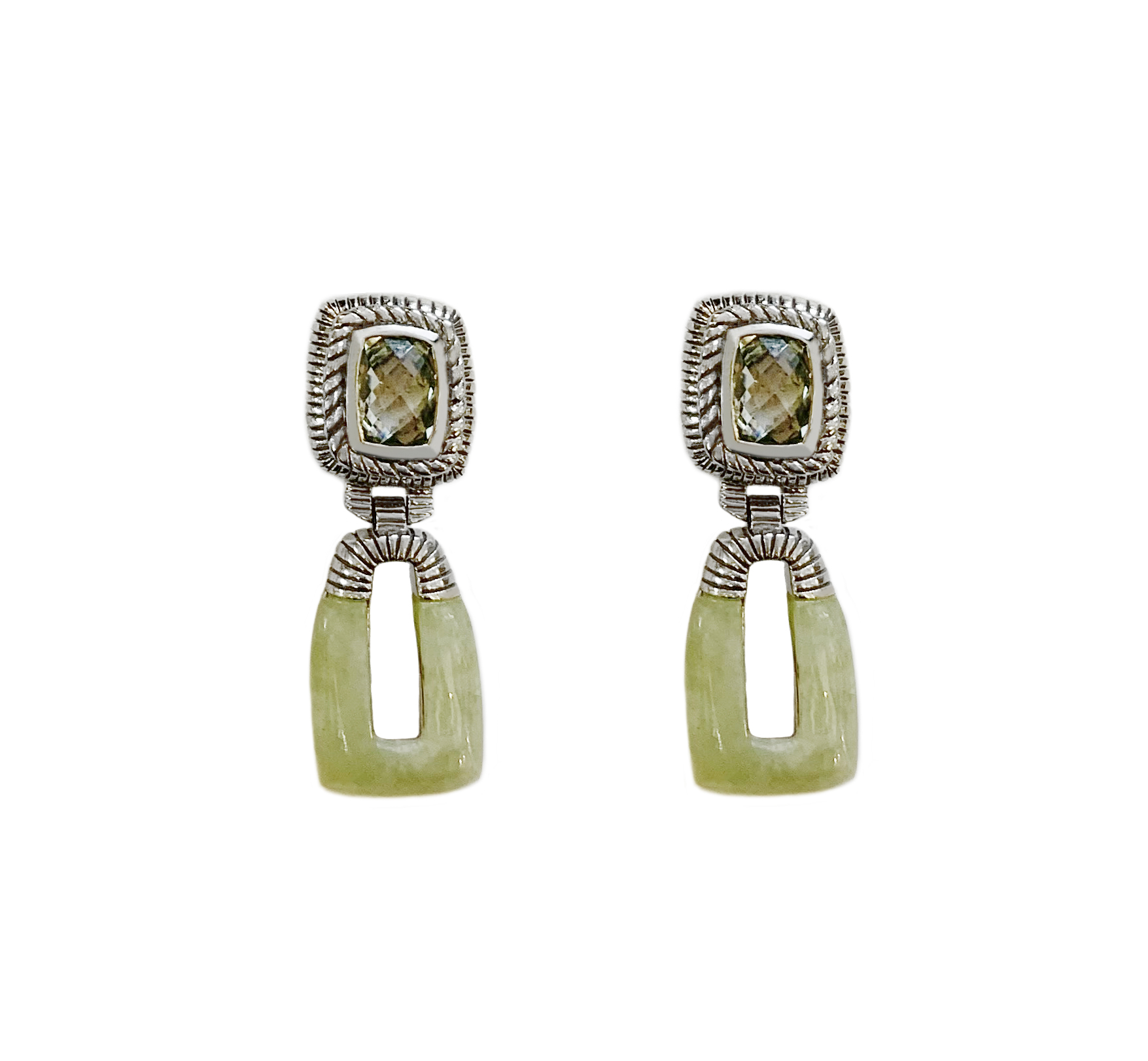 Judith Ripka Sterling Silver Earrings with Prasiolite and Jade