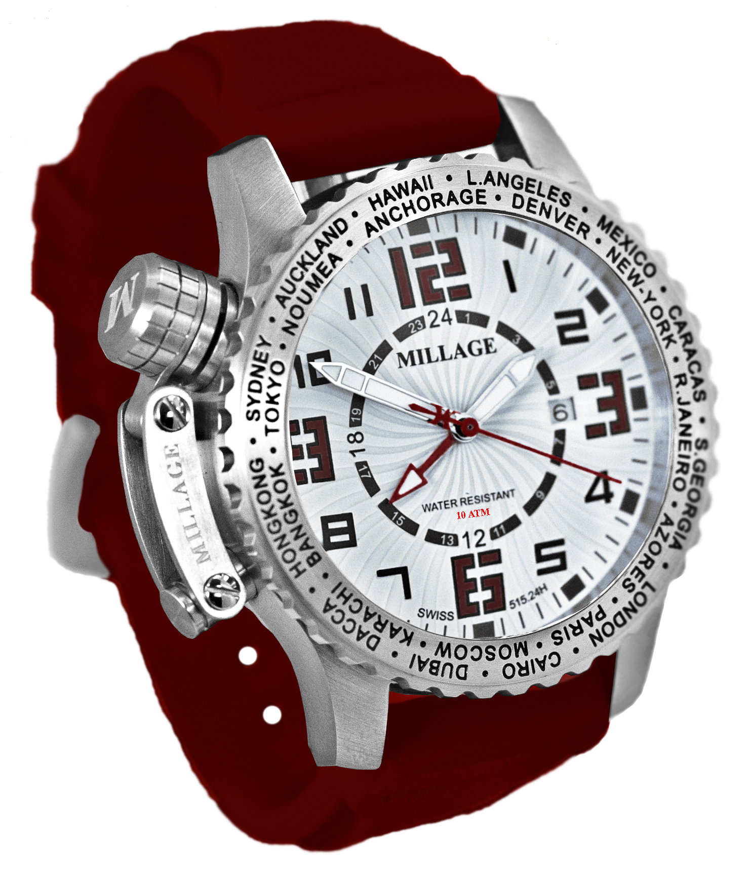 M3726SLS-RED-WHITE / RED/MILLAGE WATCHES
