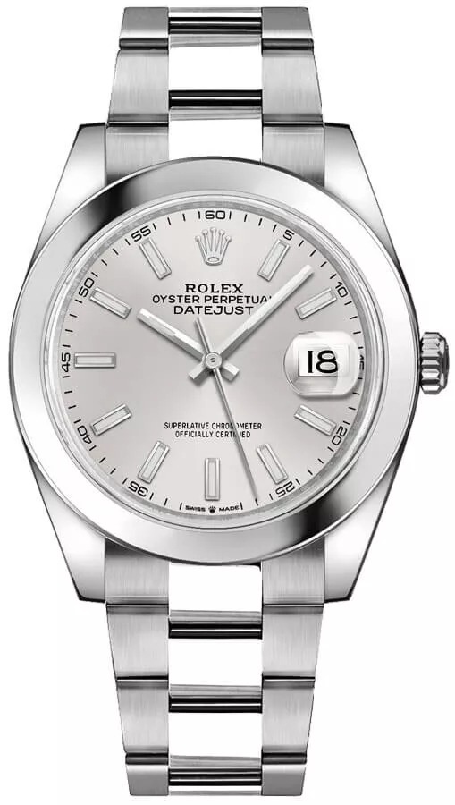 Rolex Datejust 41 Mens Silver Dial Domed Bezel Automatic Dress Watch