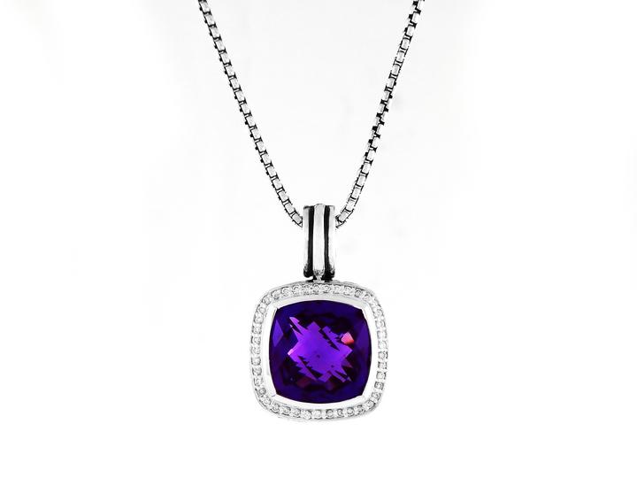 David Yurman Albion Pendant Enhancer with Amethyst and Diamonds, 14mm