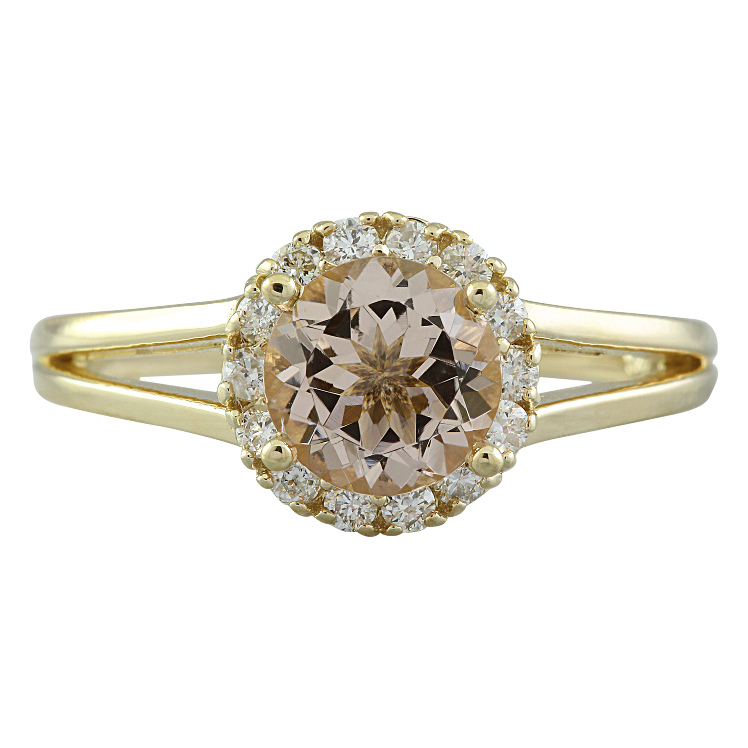 1.24 Carat Morganite 14K Yellow Gold Diamond Ring