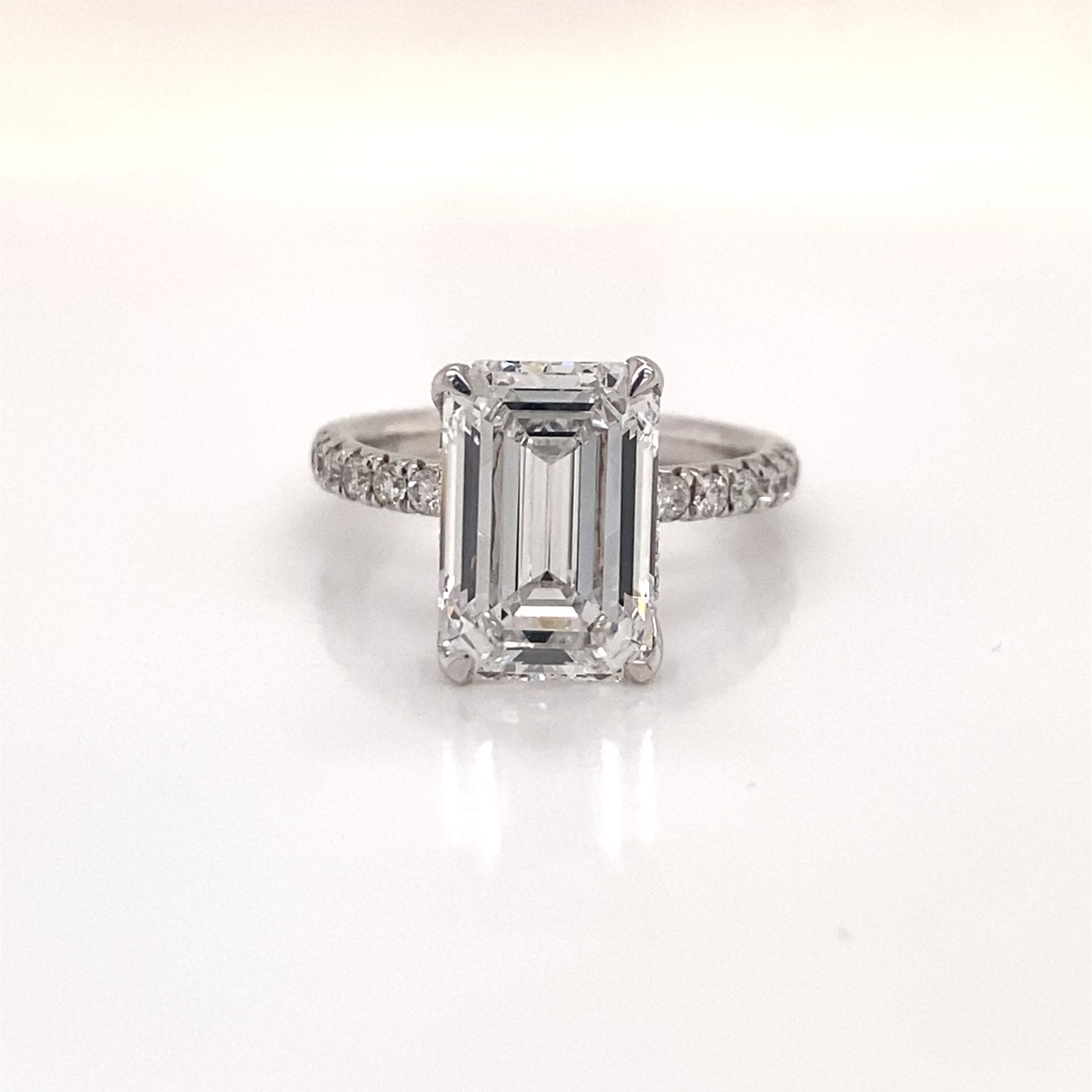 6 Carat Emerald Cut Lab Grown Diamond Engagement Ring. IGI Certified