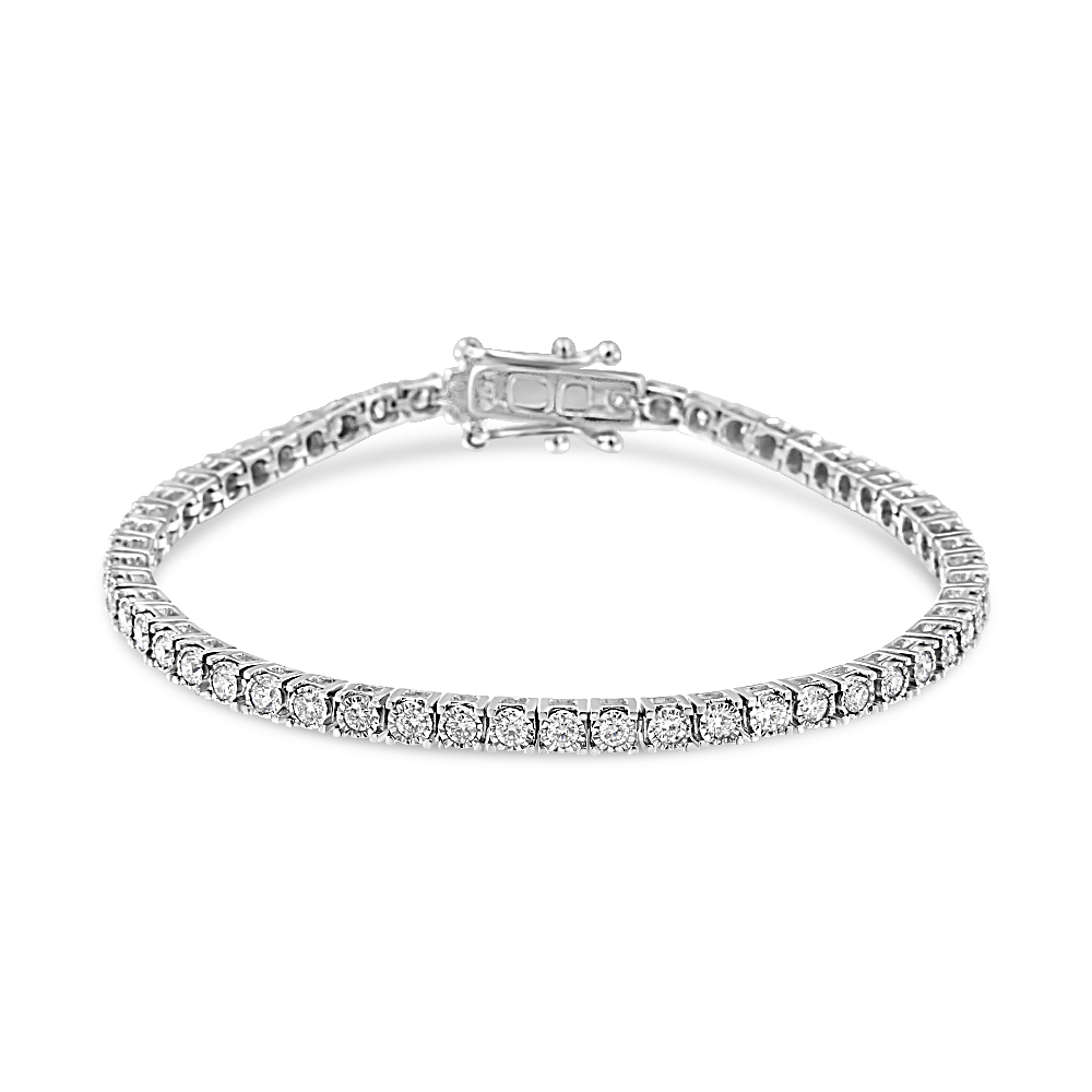 True 14K White Gold 2.0 Cttw Miracle Set Round-Cut Lab Grown Diamond Illusion 7" Tennis Bracelet (F-G Color, VS2-SI1 claritys
)