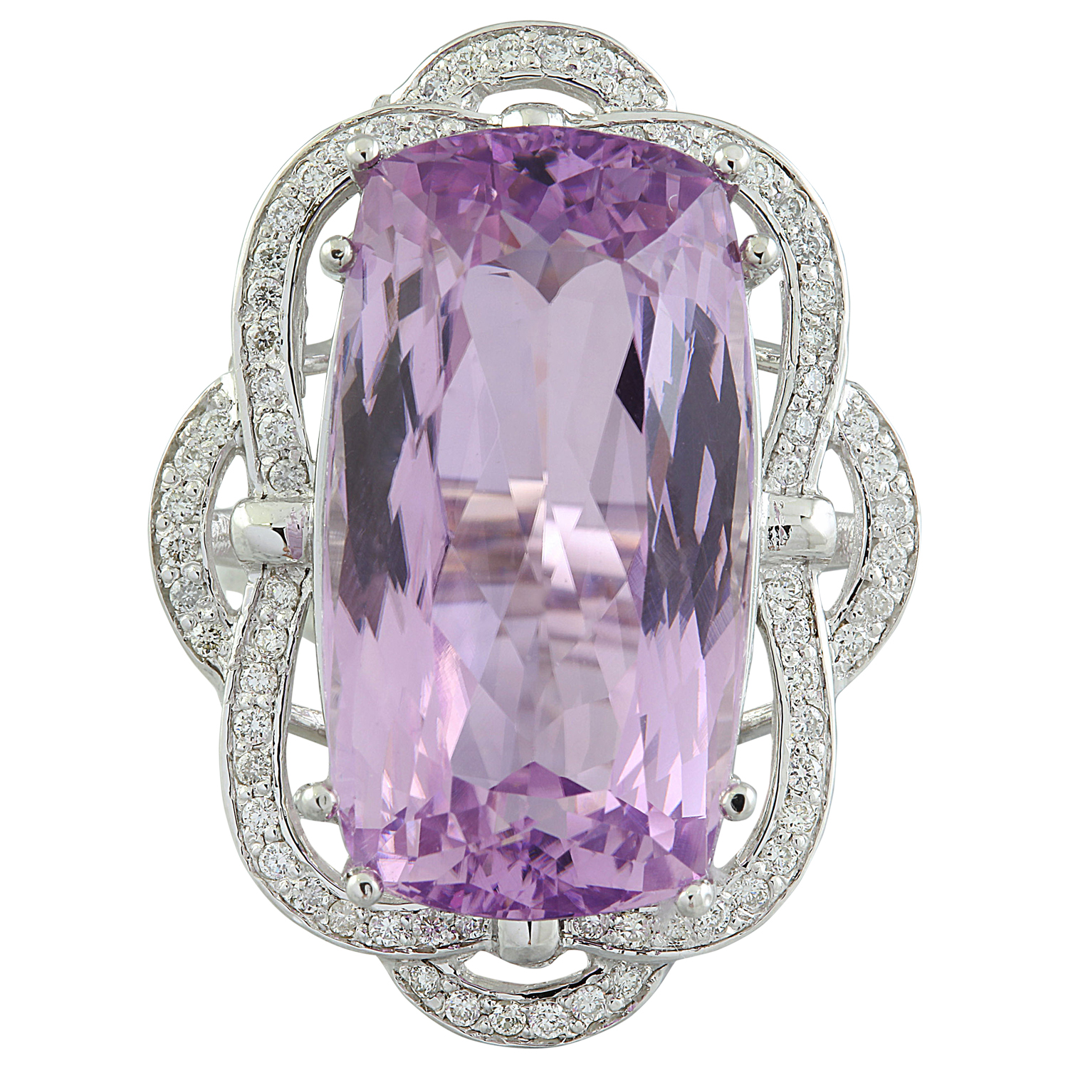 29.02 Carat Kunzite 14K White Gold Diamond Ring