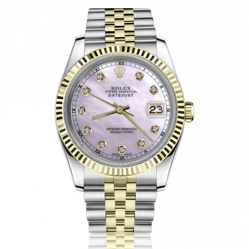 Rolex 36mm Datejust Pink Mother Of Pearl Dial with Diamond Accent Two Tone Watch