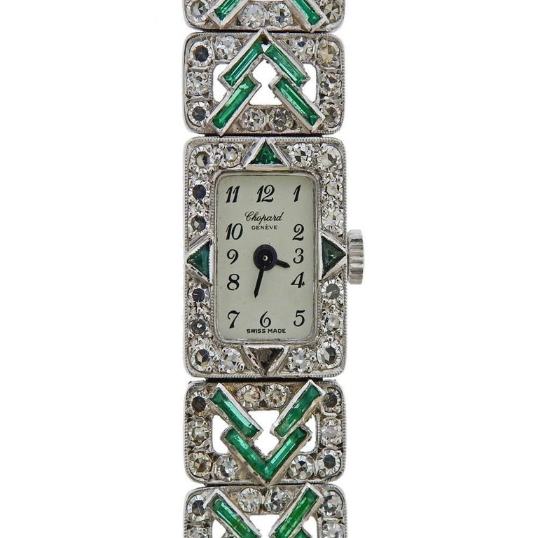 Chopard Art Deco Gold Diamond Emerald Watch
