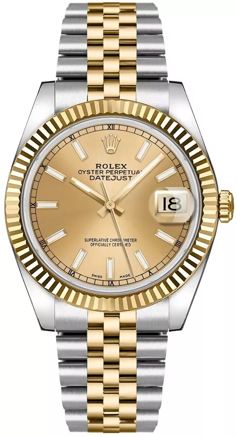 Rolex Datejust Two-Tone Yellow Gold  Steel Fluted Gold Bezel Swiss Unisex Watch