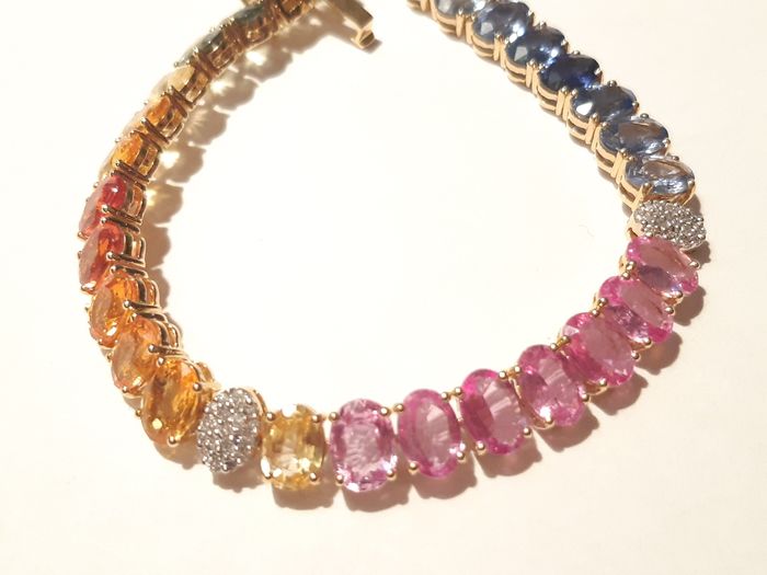 Multi-Colored Sapphire and Diamond Gold Bracelet