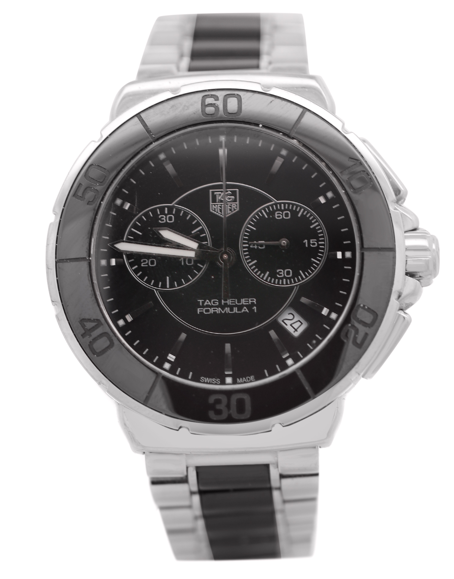 TAG Heuer 'Formula 1' Stainless Steel Black Ceramic Chronograph Watch
