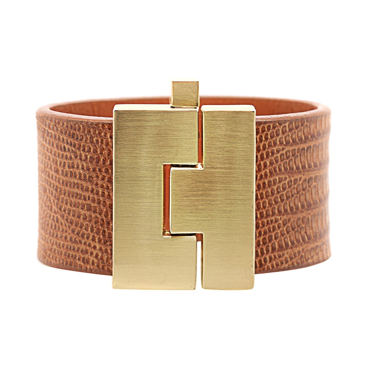 Leighelena Leather Jigsaw Wide Cuff Bracelet