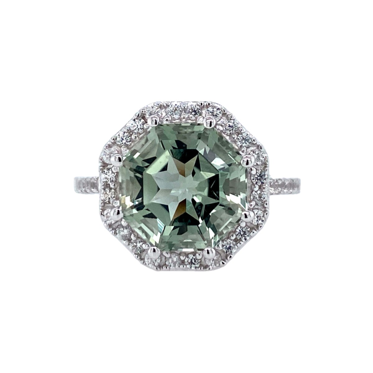 FARA Prasiolite and White Zircon Ring in Sterling Silver