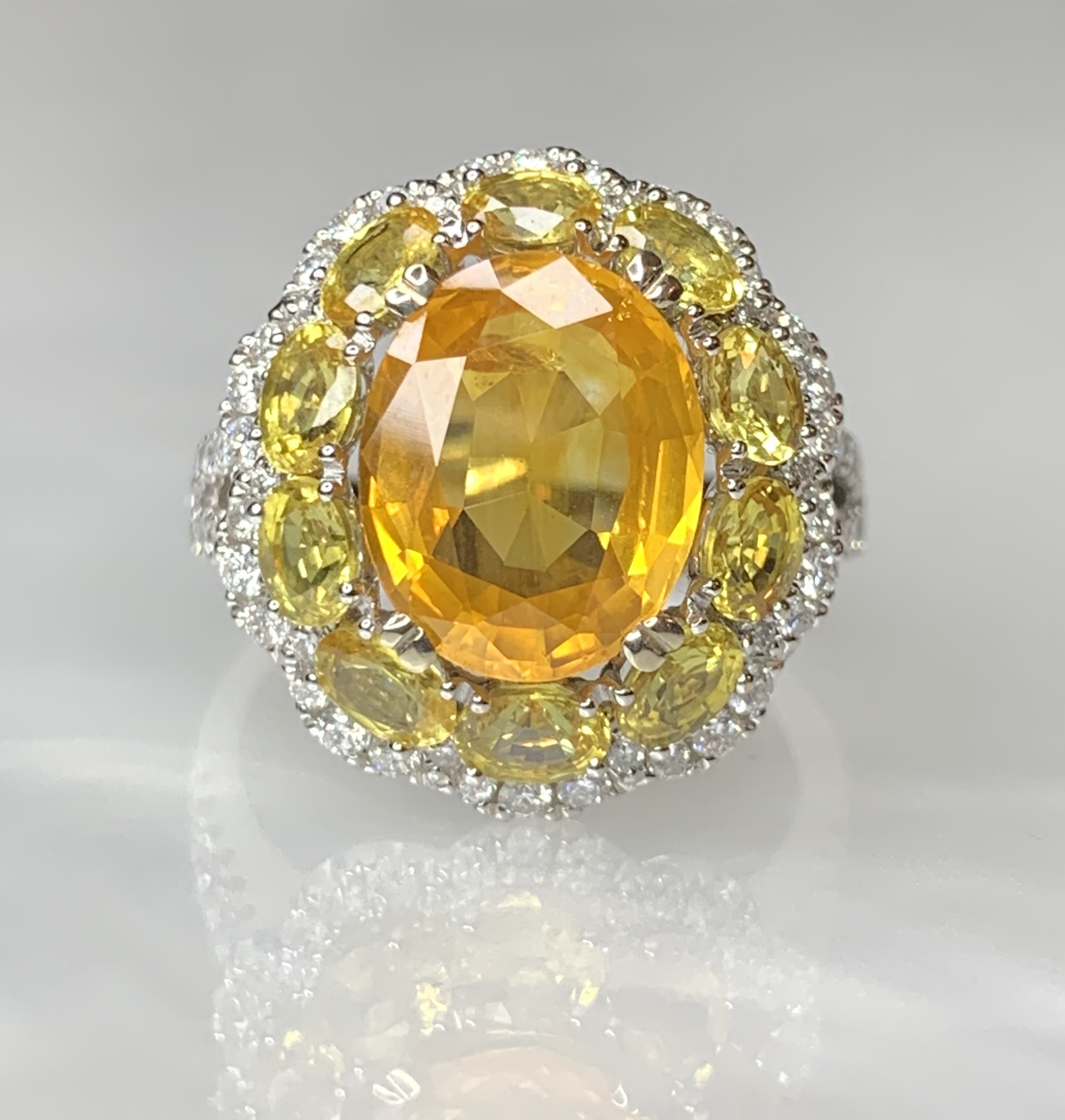 18K White Gold Oval Cut Yellow Sapphire Diamond Ring