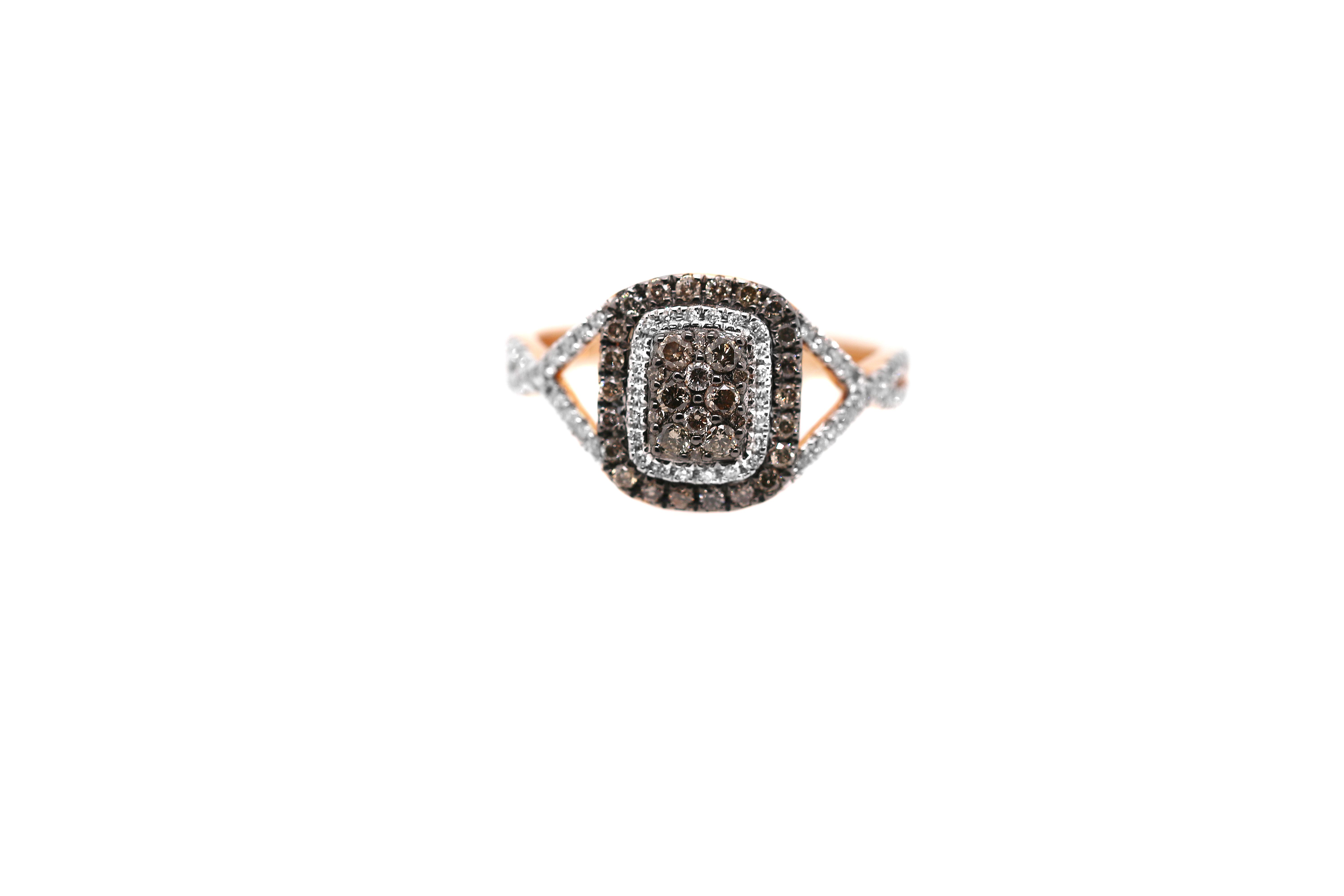 18k Rose Gold .714ct Brown and White Diamond Ring