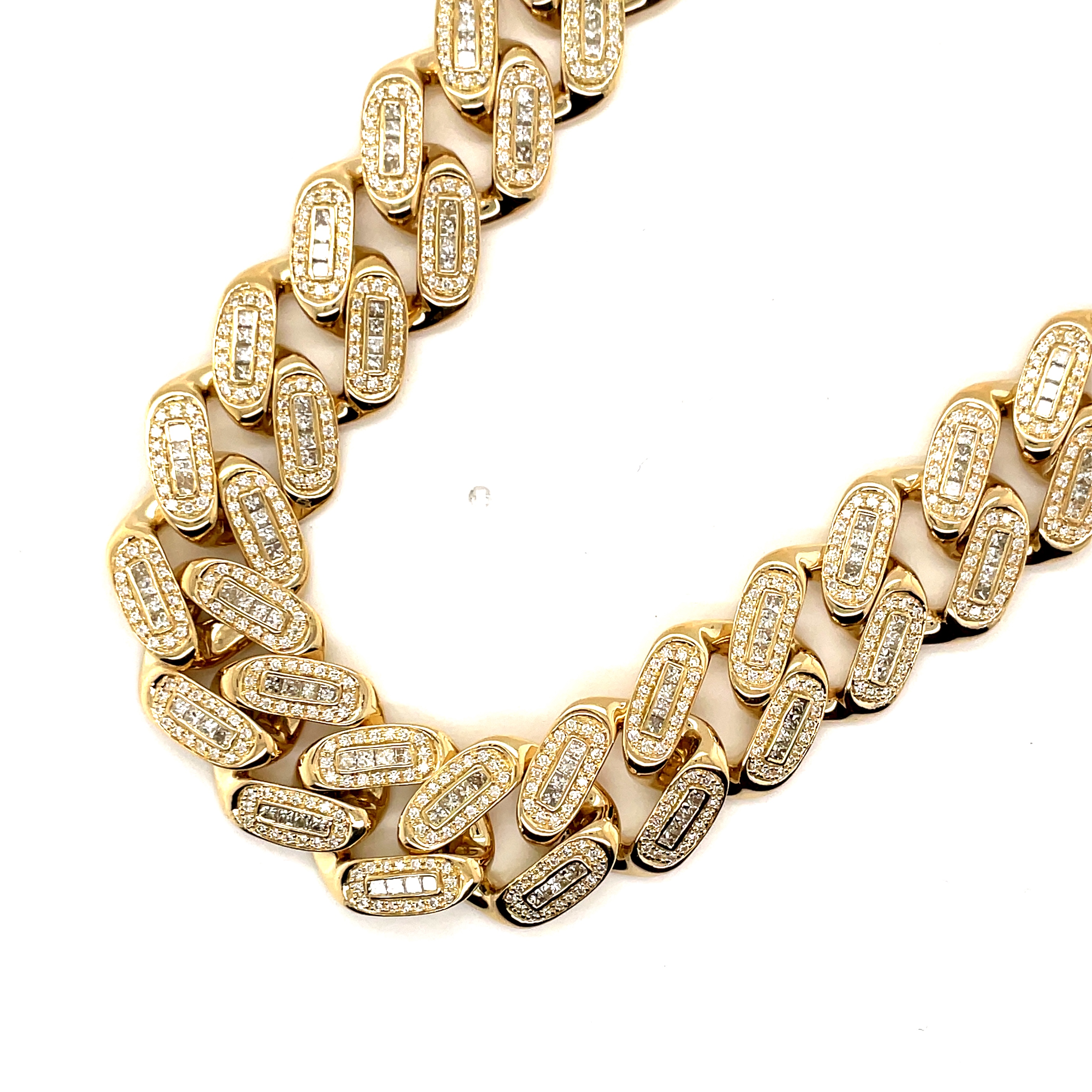 14K Yellow Gold 16MM Princess Diamond Miami Cuban Chain 16.08 CT 22"