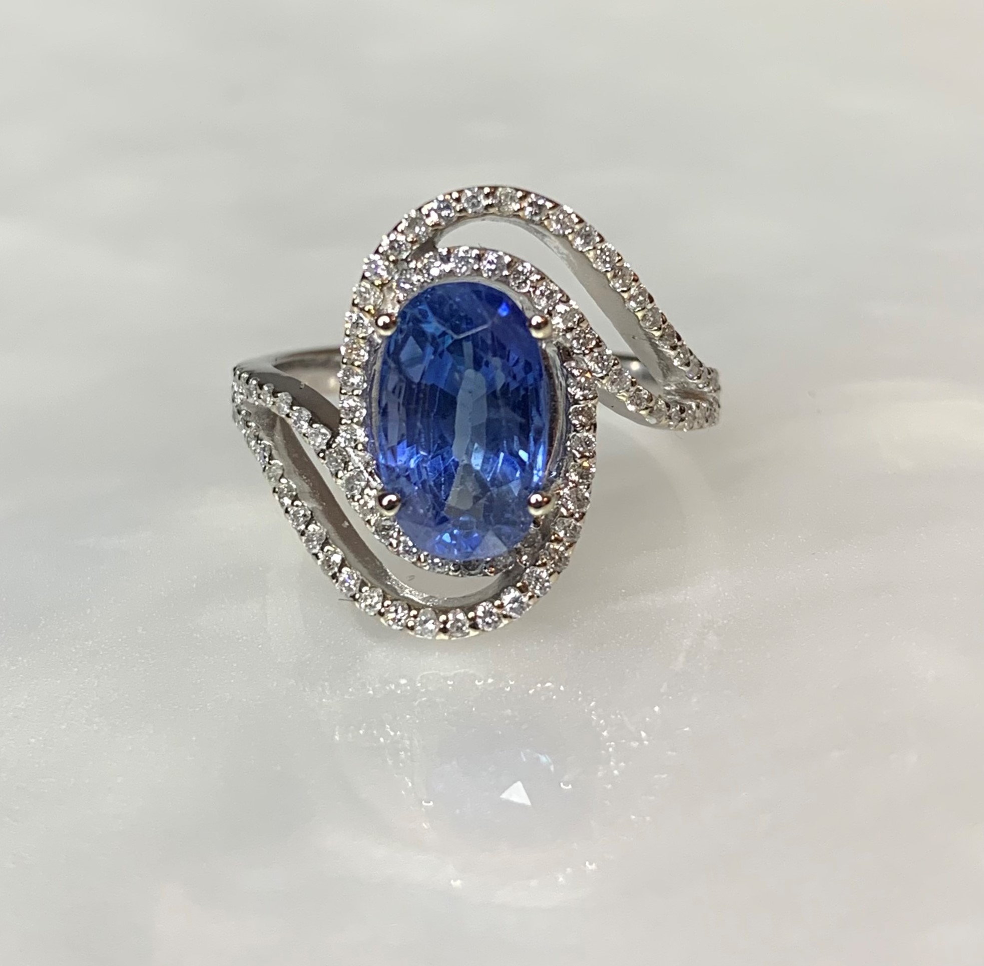 14K White Gold Oval Cut Blue Sapphire Diamond Ring $6,534 SALE