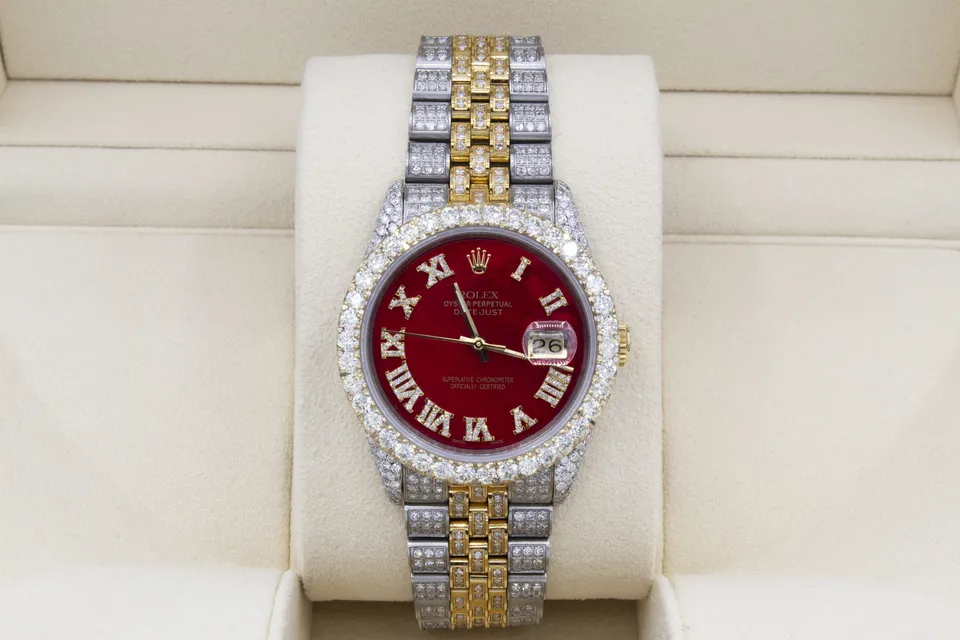 Rolex Datejust 36mm Custom 13ct Diamond Two Tone Red MOP Dial Automatic Quickset