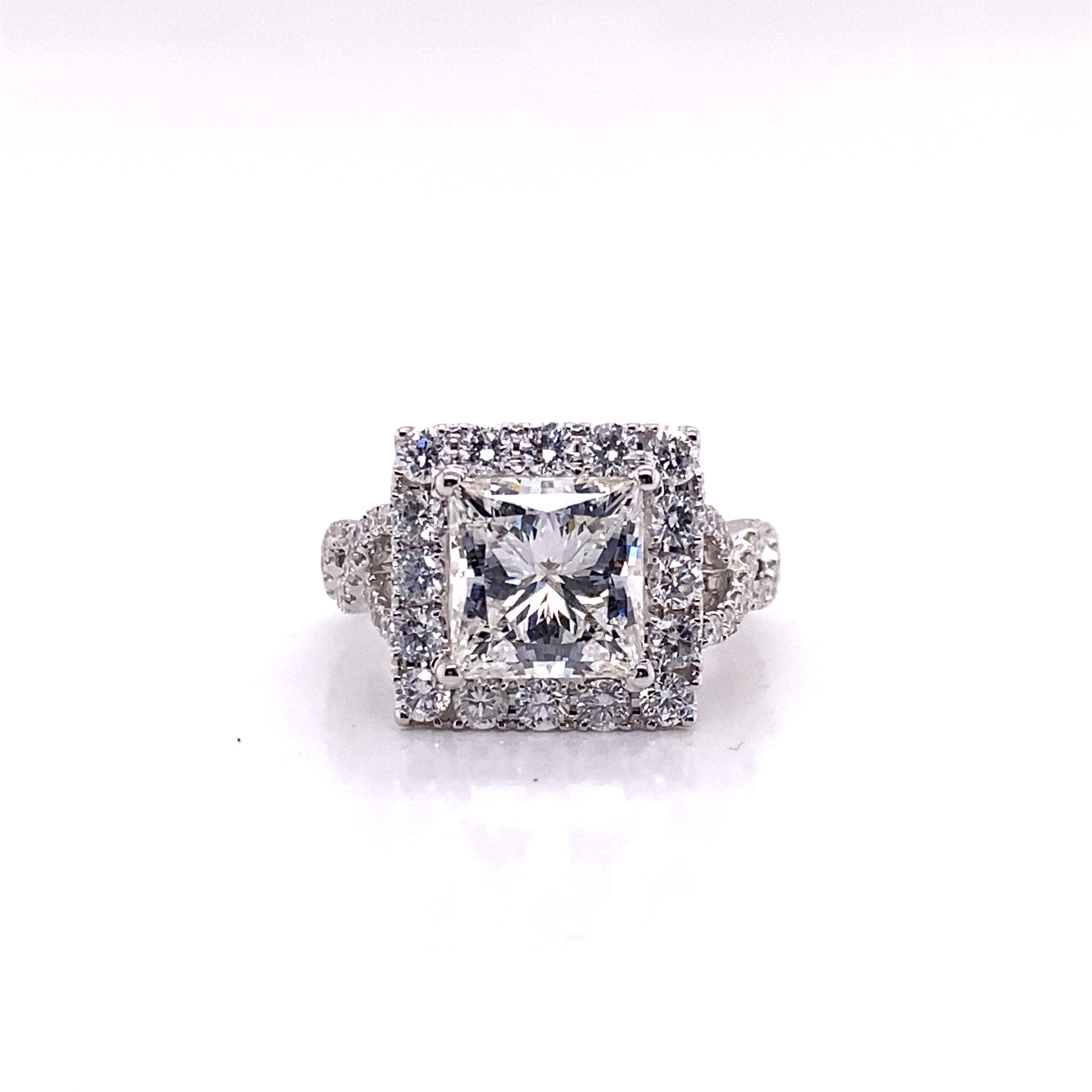 4 Carat Princess Cut Lab Grown Diamond Engagement Ring Halo IGI Certified