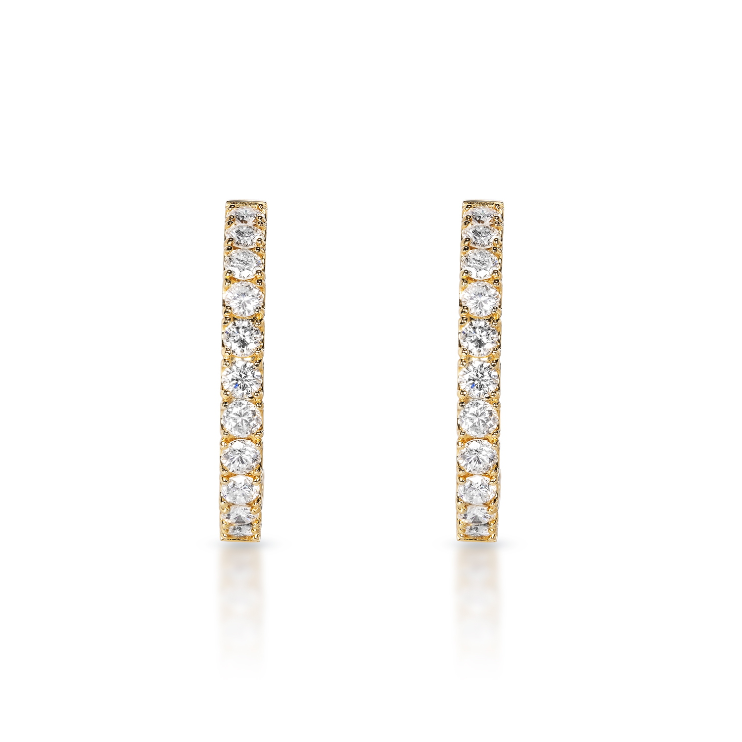 True 6 Carat Round Brilliant Diamond Hoop Earrings in 14k Yellow Gold