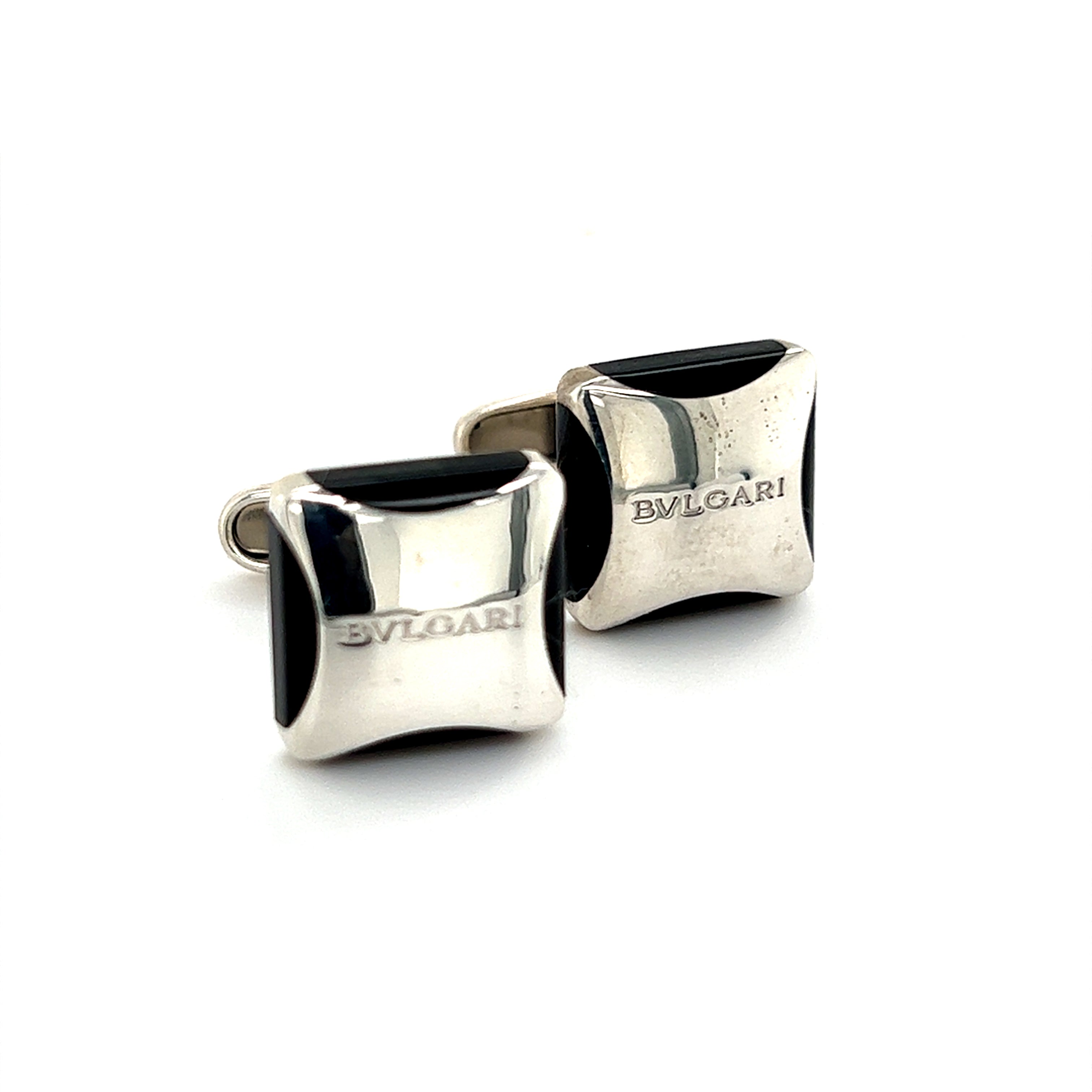 Bulgari Estate Onyx Cufflinks Sterling Silver 19.24 Grams B1