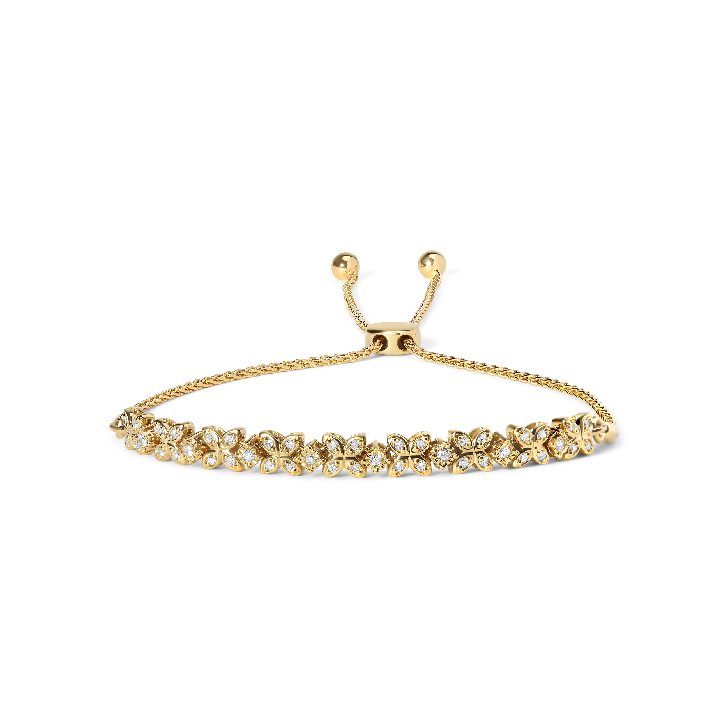 True 18K Yellow Gold Plated .925 Sterling Silver 1/4 Cttw Diamond Marquise Shaped Link 4"-10" Adjustable Bolo Bracelet (I-J Color, I1-I2 Clarity)