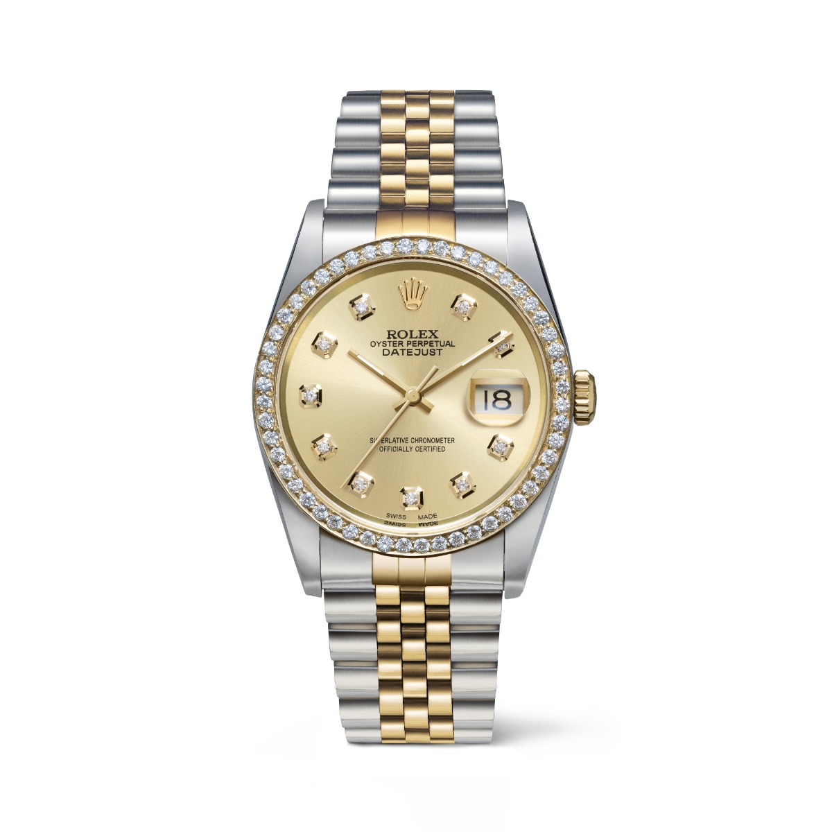 Genuine Pre-Loved Rolex Oyster Perpetual Datejust Natural Diamond Champagne Dial Two-Tone Jubilee Bracelet Watch